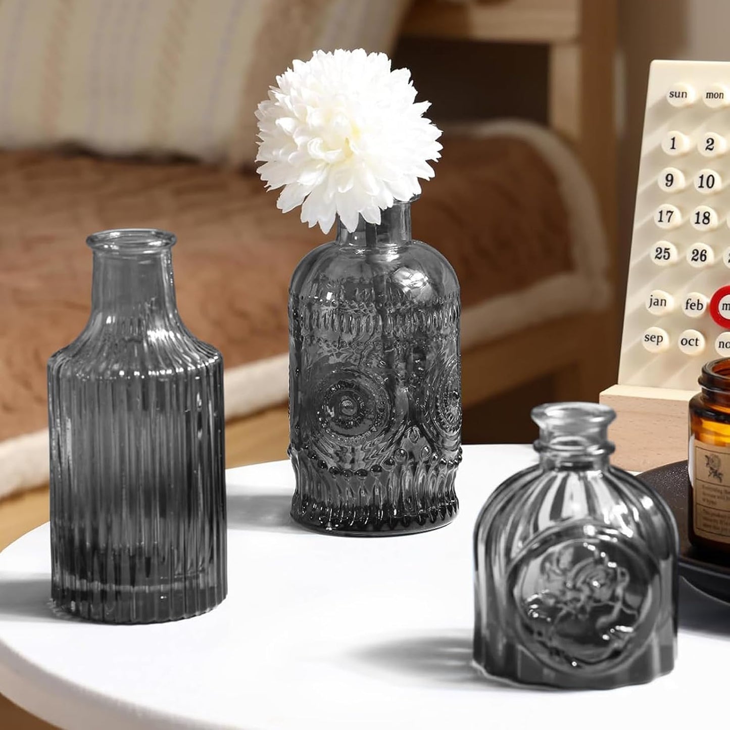 Black Glass Bud Vases- Set Gray Small Vases for Flowers / Black Grey / Set of 20