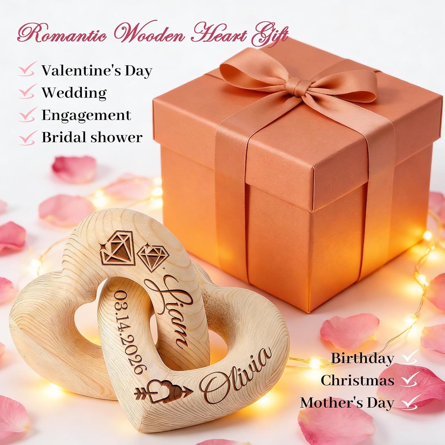 Romantic Wooden Knot / Personalized Interlocking Wooden Hearts