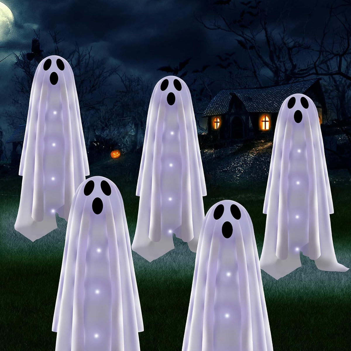 Halloween Decorations Solar Garden Lights Outdoor,6PACKS Halloween Ghost Decorations Lights with Scary Party Gifts Decor,Solar Scary Ghost Path Lights for Halloween Party Decor Cold White