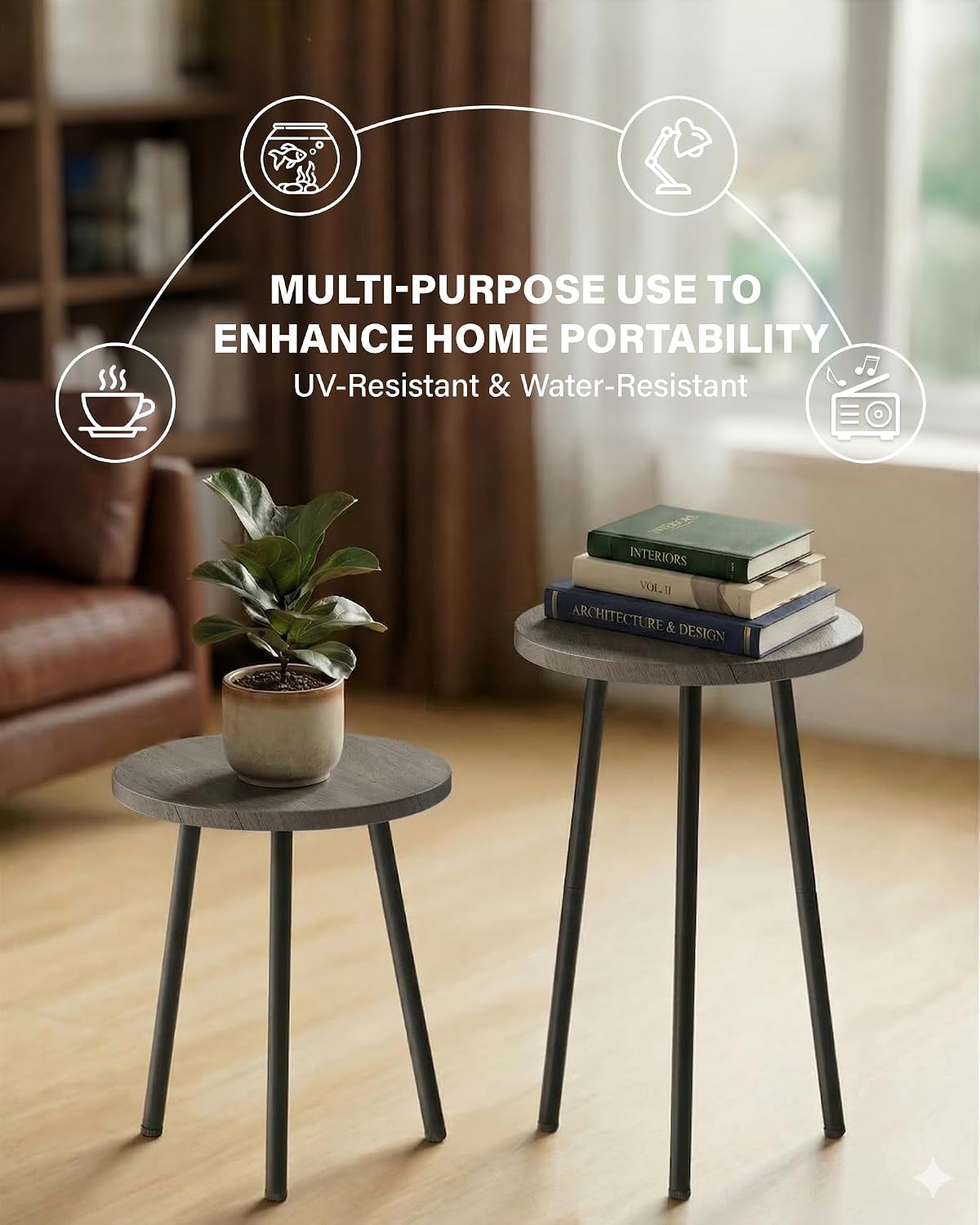 Plant Stand Indoor 2 Pack: Corner Wood Indoor Plant Stand - Plant Table | Mid Century Modern Decor - Smal Round Plant