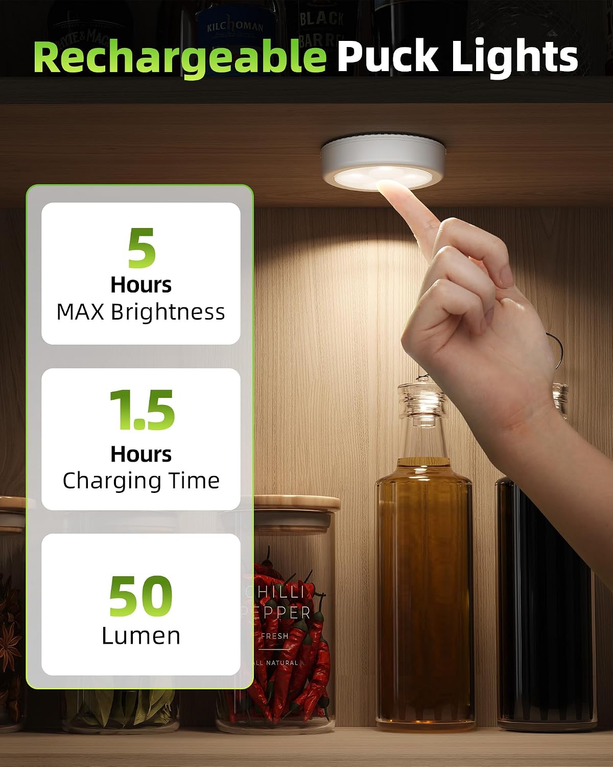 EZVALO LED Puck Lights, Rechargeable Stick On Tap Lights, Wireless Closet Light, 3 Color Temps, Under Cabinet Lights
