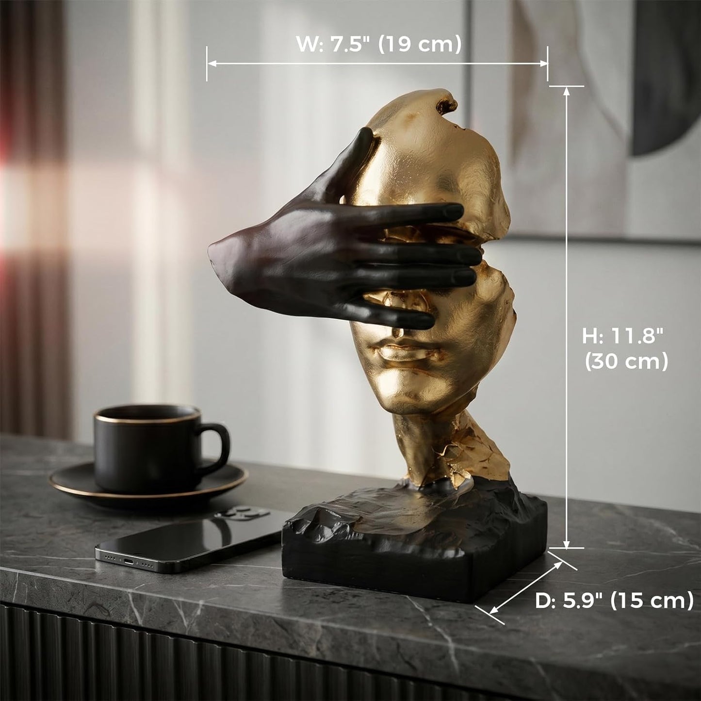 Abstract Sculpture Home Decor Accents Thinker Statue Decor / Gold Face Blindfolded