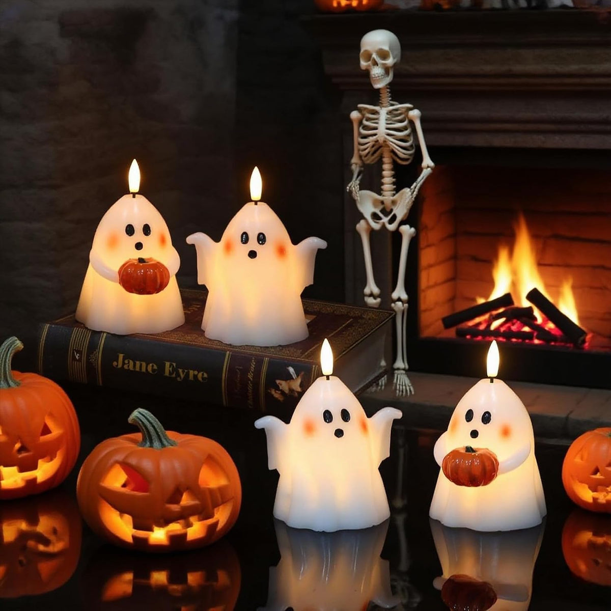 Wondise Halloween Flameless Candles with 6hrs Timer Spooky Ghost | Battery Operated Candles 3D Flickering Wick Real Wax