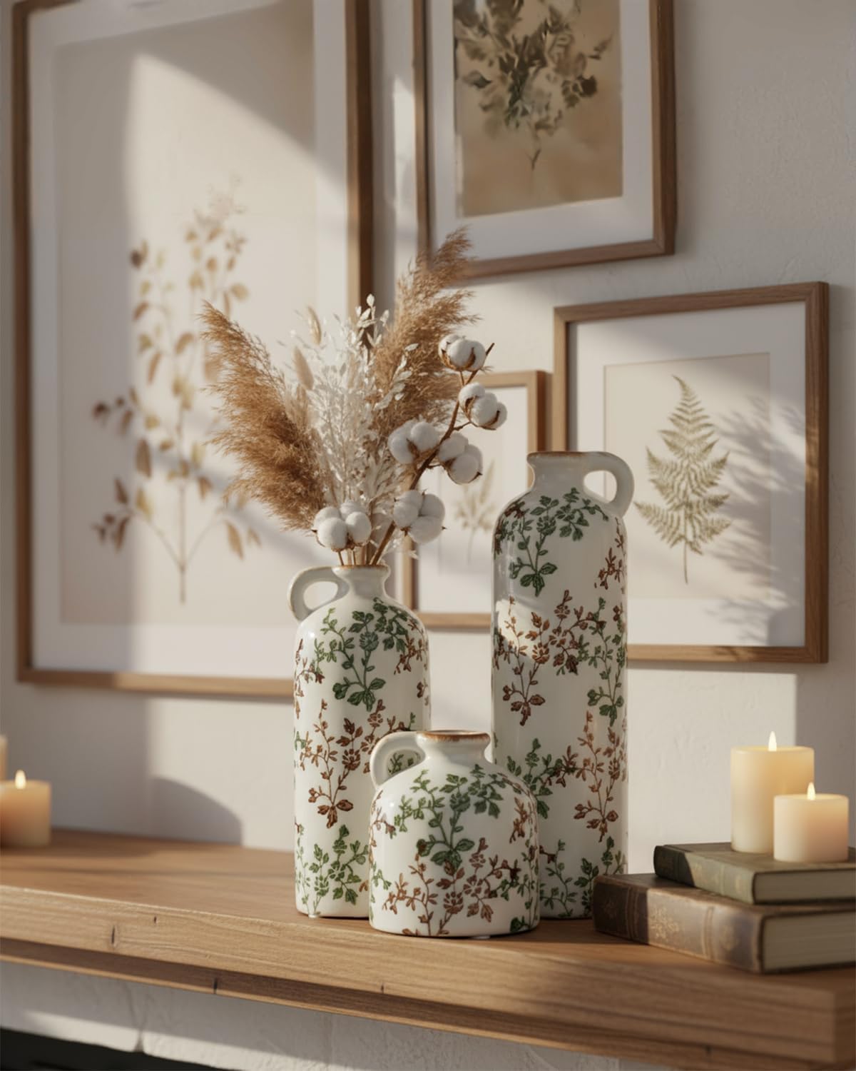 3-Piece Ceramic Jug Vase Set / Green & Brown02