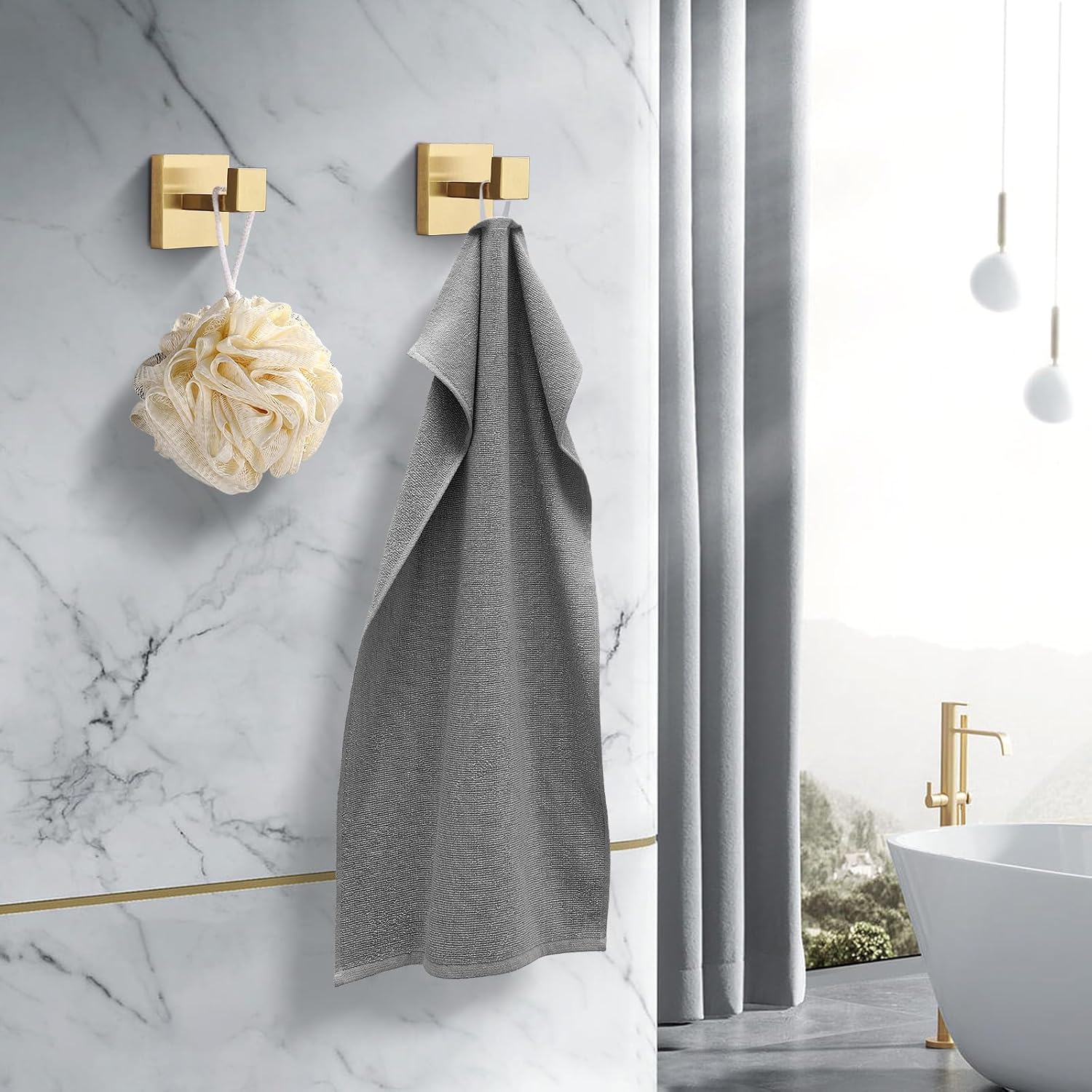 Wall Mounted Square Robe Hooks / Brushed Gold