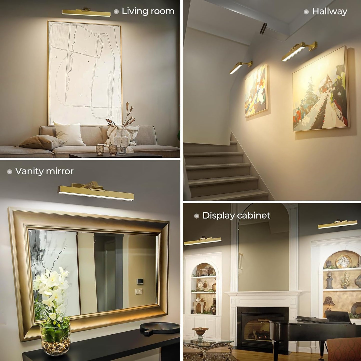 Picture Lights for Wall, Brushed Gold Battery Operated Picture Light 16in Art Light CCT Dimmable Recharging Battery