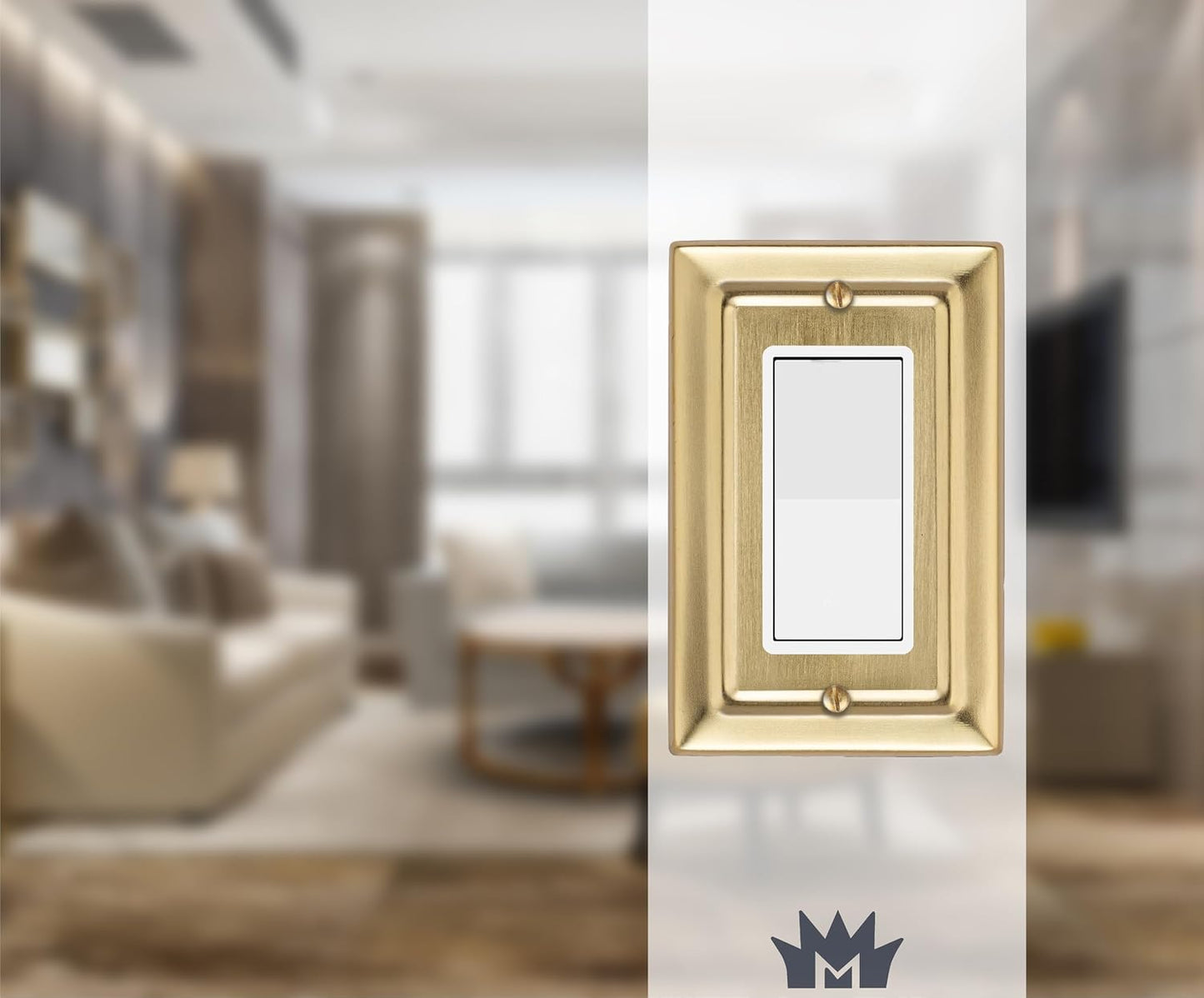 Monarch Abode Rocker Light Switch Cover Plate – 1-Gang Brushed Gold Decorator Wall Plates, Architectural Decorative