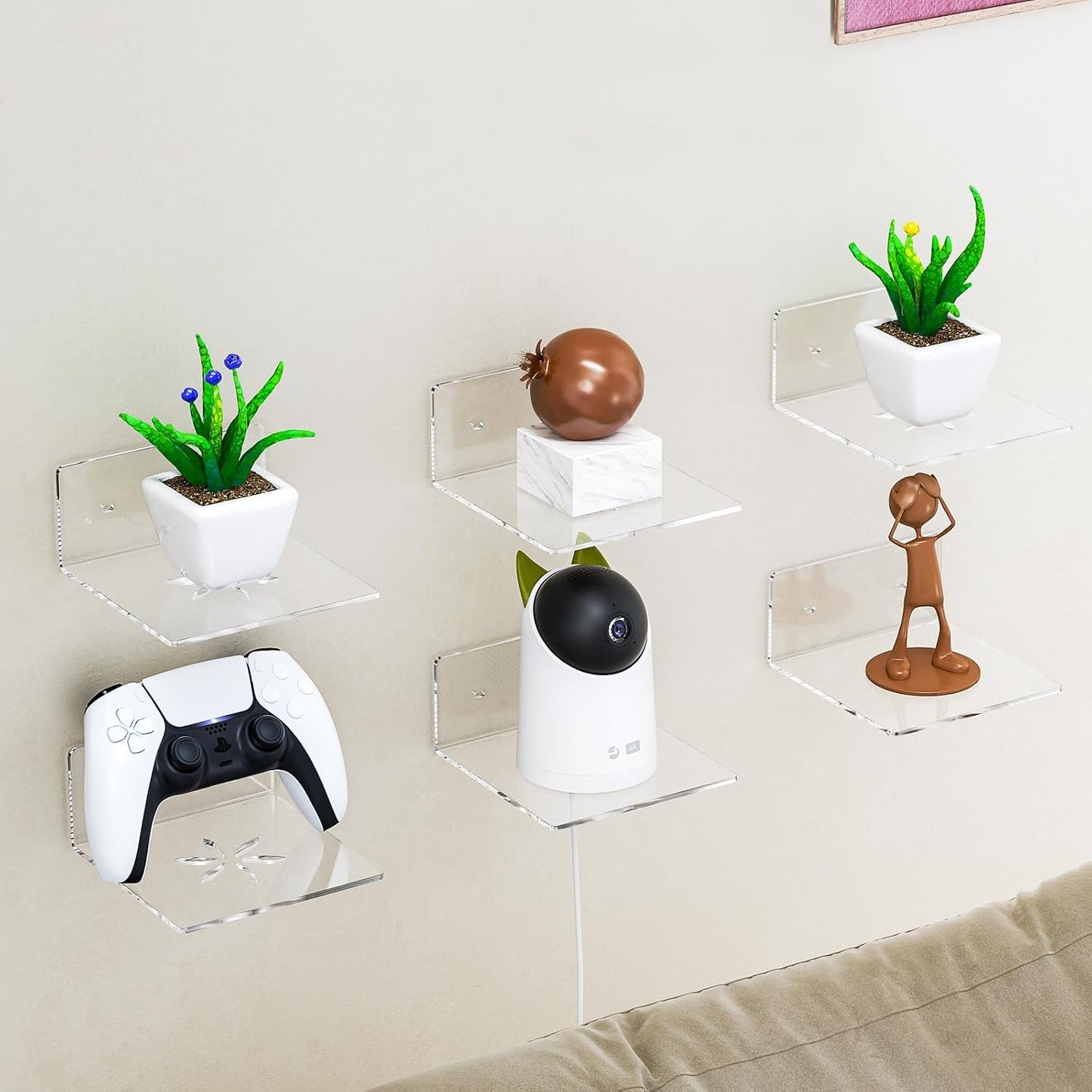 Acrylic Wall Shelves,Clear 6 inch Floating Shelves for Display,Echo,Cameras,Speaker,Router Wall Mounted Transparent