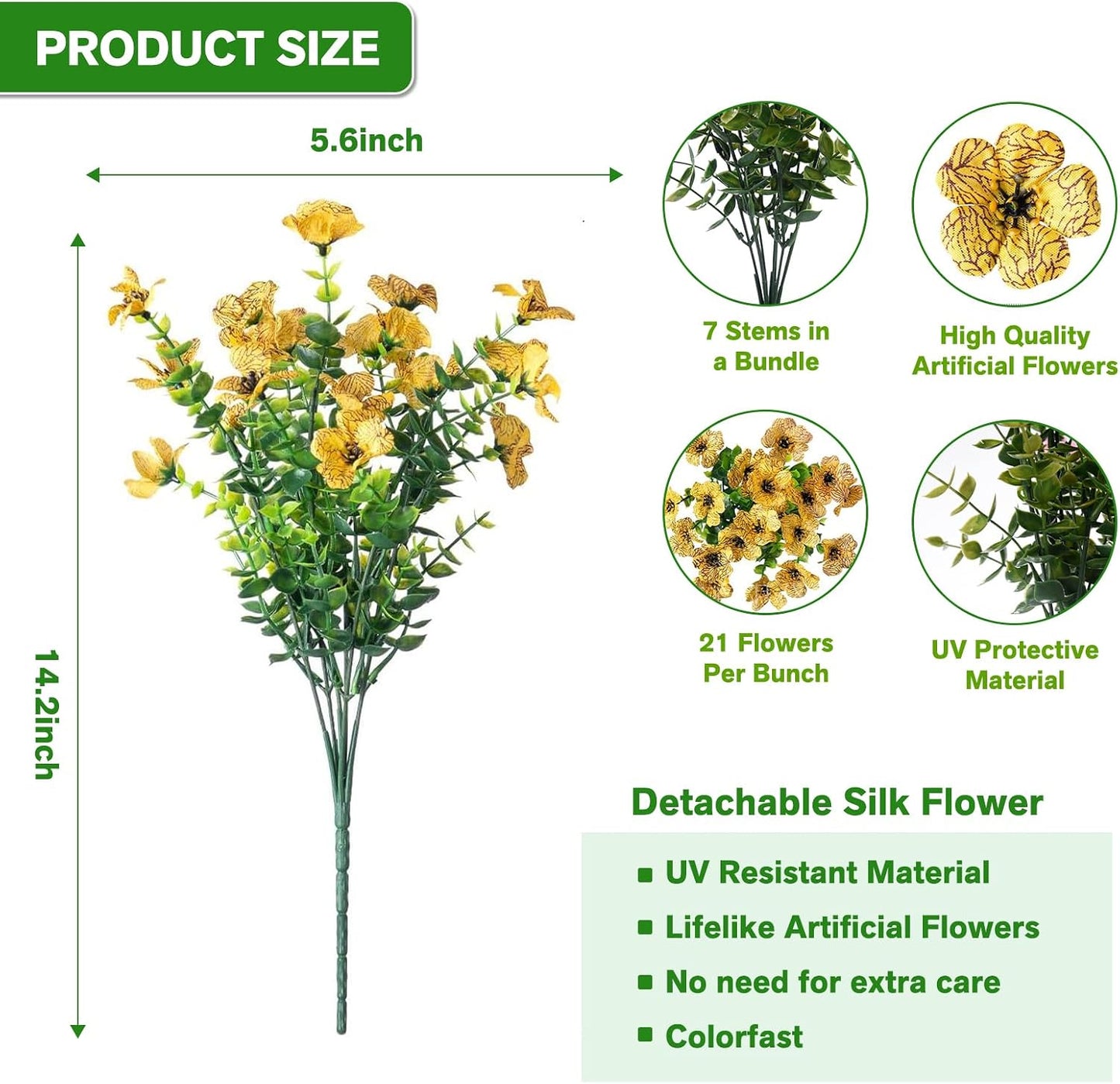 13Bundles Silk Realistic UV Resistant Faux Flowers / Yellow / Artificial Flowers / Set of 13