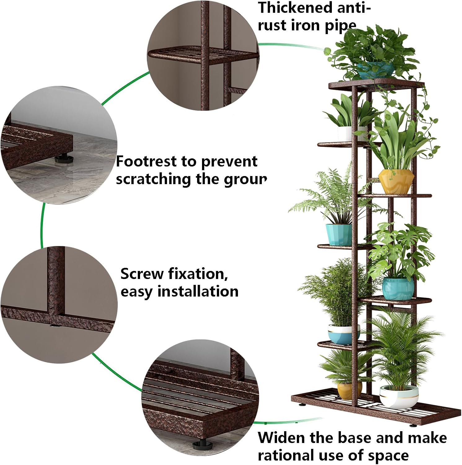LINZINAR 7 Tier Plant Stand Indoor Outdoor Metal Flower Pot Display Shelf | Space Saving,8 Potted Multiple Flower Pot