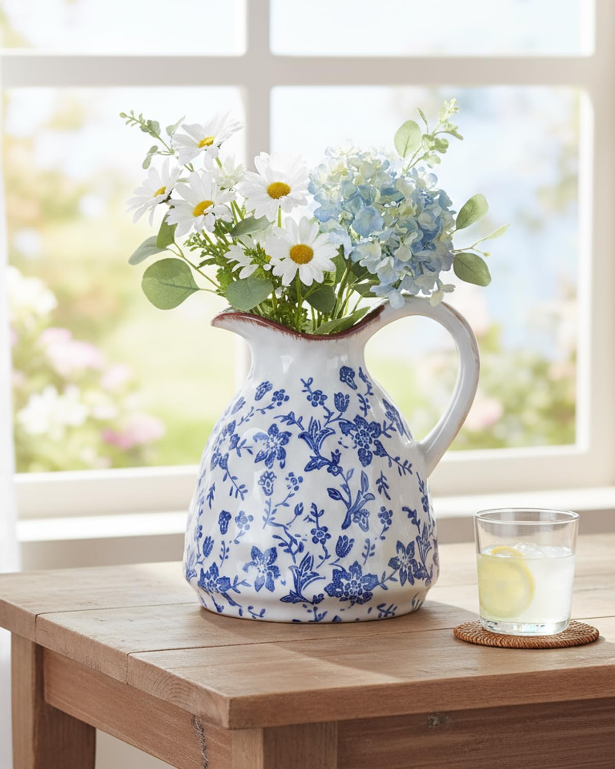 White Ceramic Vase / Blue / 7.28 Inch