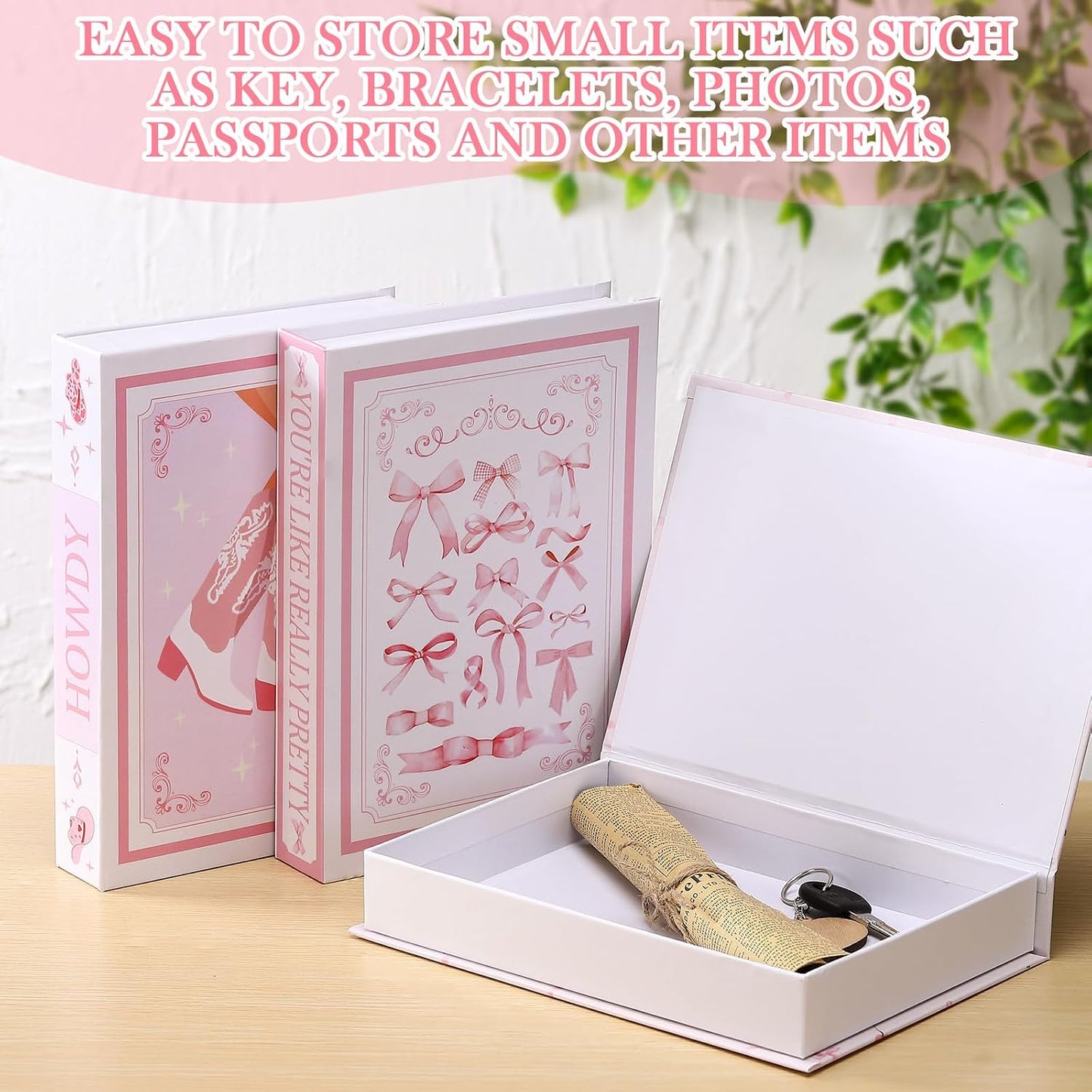 Bow Coquette Decorative Fake Books Preppy Faux Stacked Books Aesthetic / Pink / 9.8 Inch / Set of 3