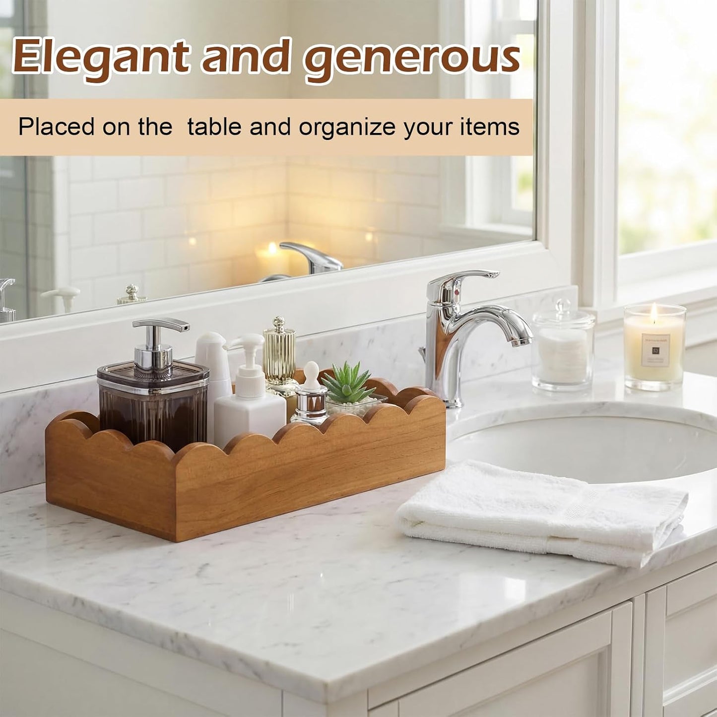 Toilet Paper Basket Storage Scalloped Wooden Toilet Tank Tray Topper Farmhouse / Walnut Wood