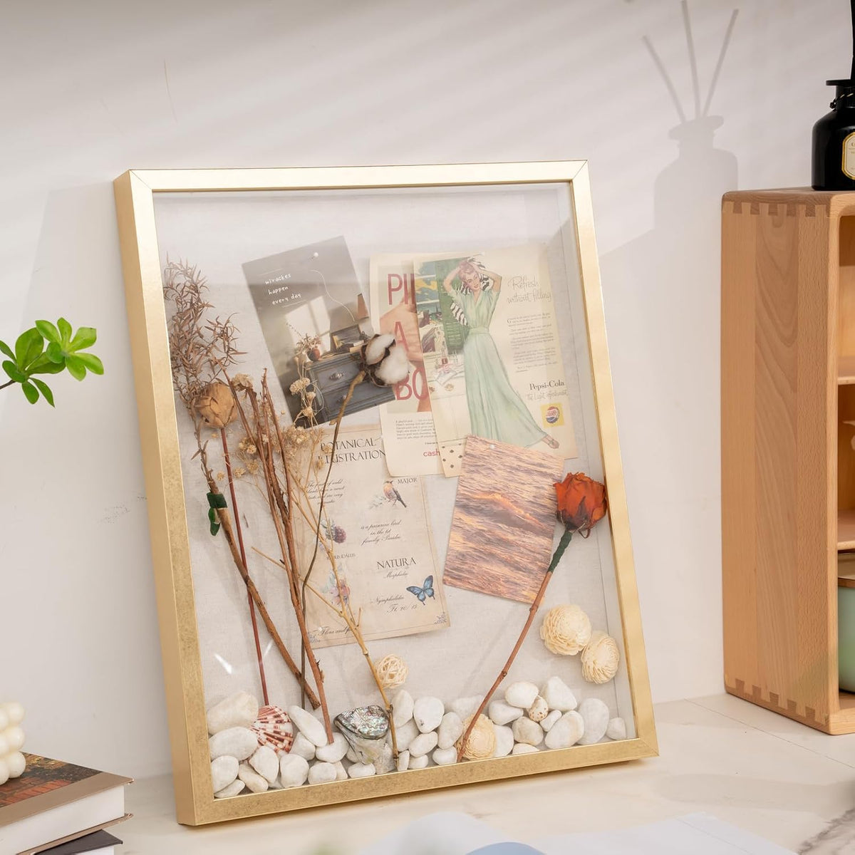 Muzilife 16x20 Large Shadow Box Wood Picture Frame, Tempered Glass, Gold | FSC-Certified MDF | Soft Acid-free Linen