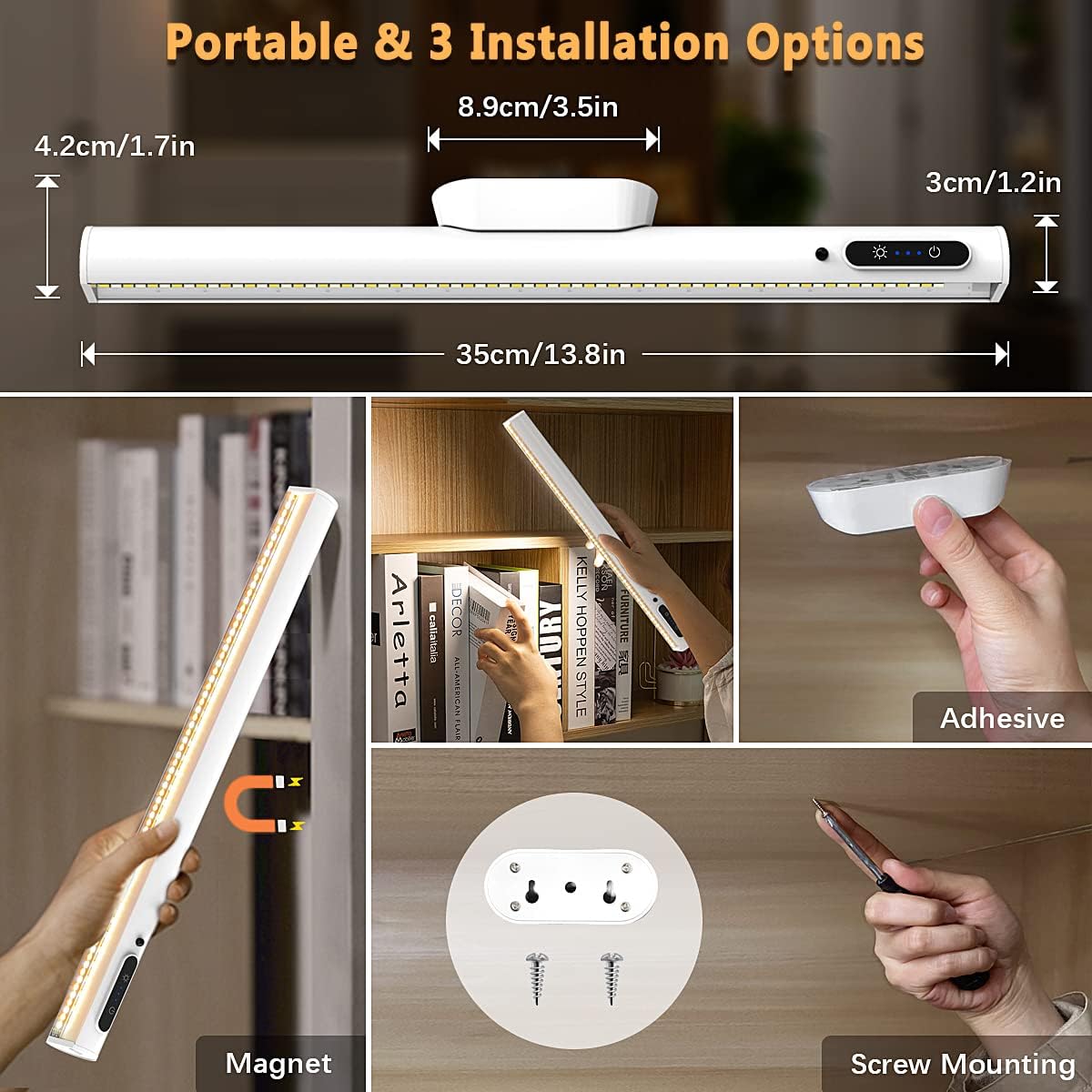 Hapfish Battery Powered Operated Wall Strip Lights, Magnetic LED Light Bar | Rechargeable with Remote,Dimmable Desk