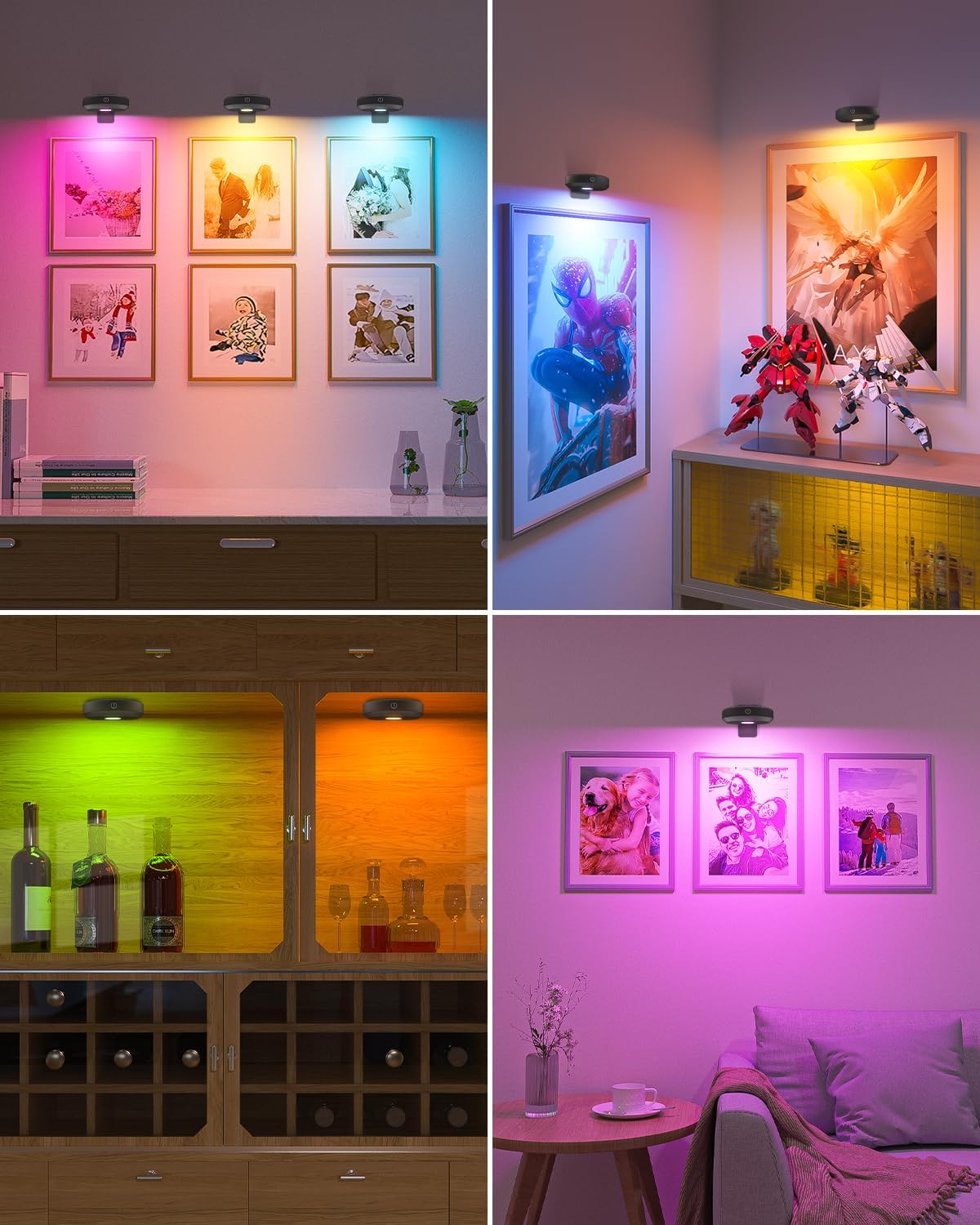 WILLED Rechargeable RGB Wall Lights for Pictures,Puck Lights with Remote | 9 RGB Colors,Dimmable with Timer,Wireless