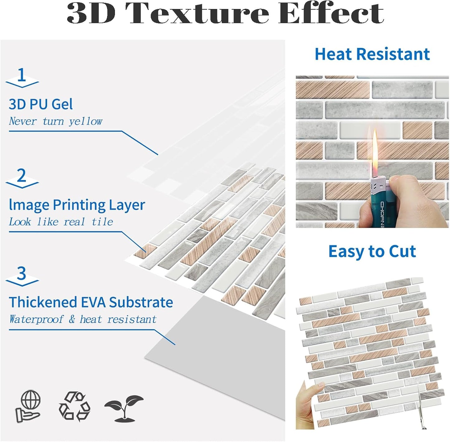 10-Sheet Peel and Stick Backsplash / Wood Grain / 12 x 12 / Set of 10