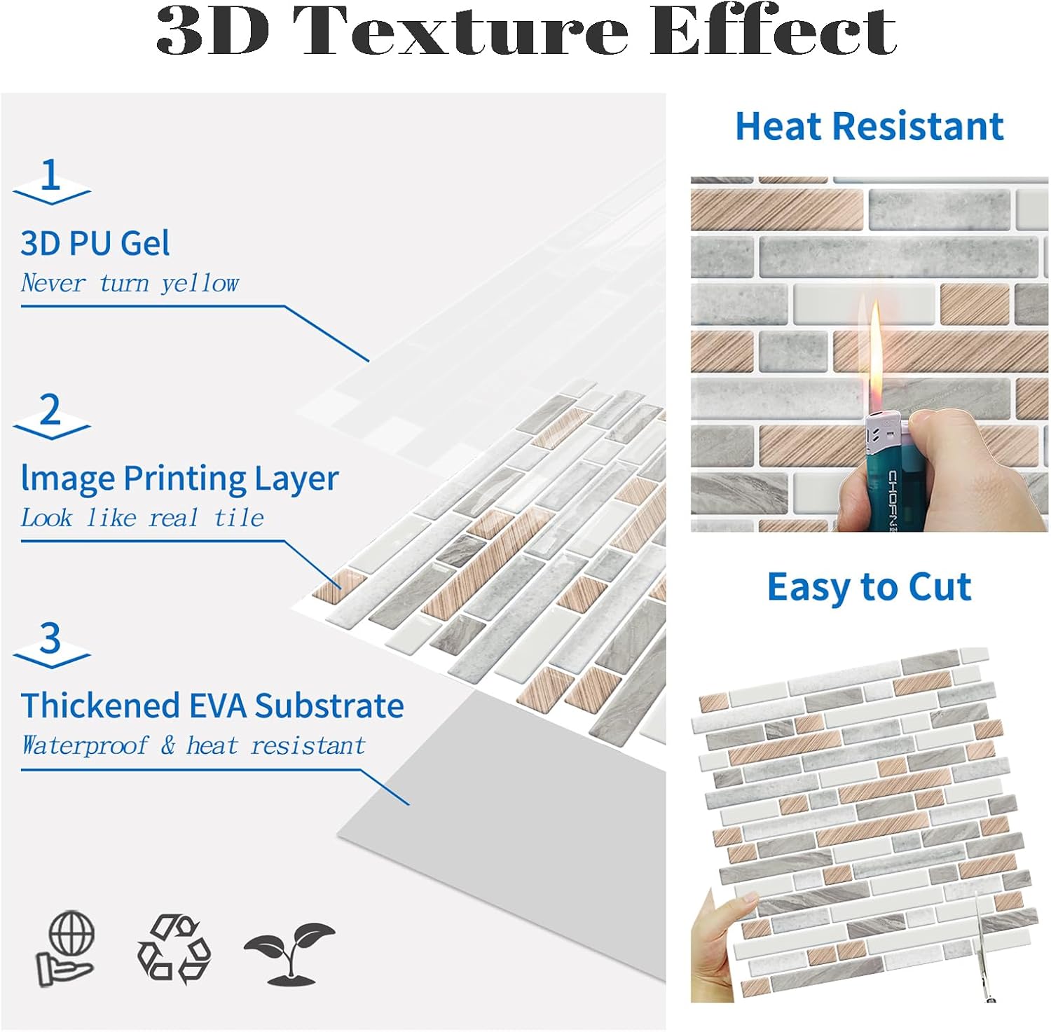 10-Sheet Peel and Stick Backsplash / Wood Grain / 12 x 12 / Set of 10