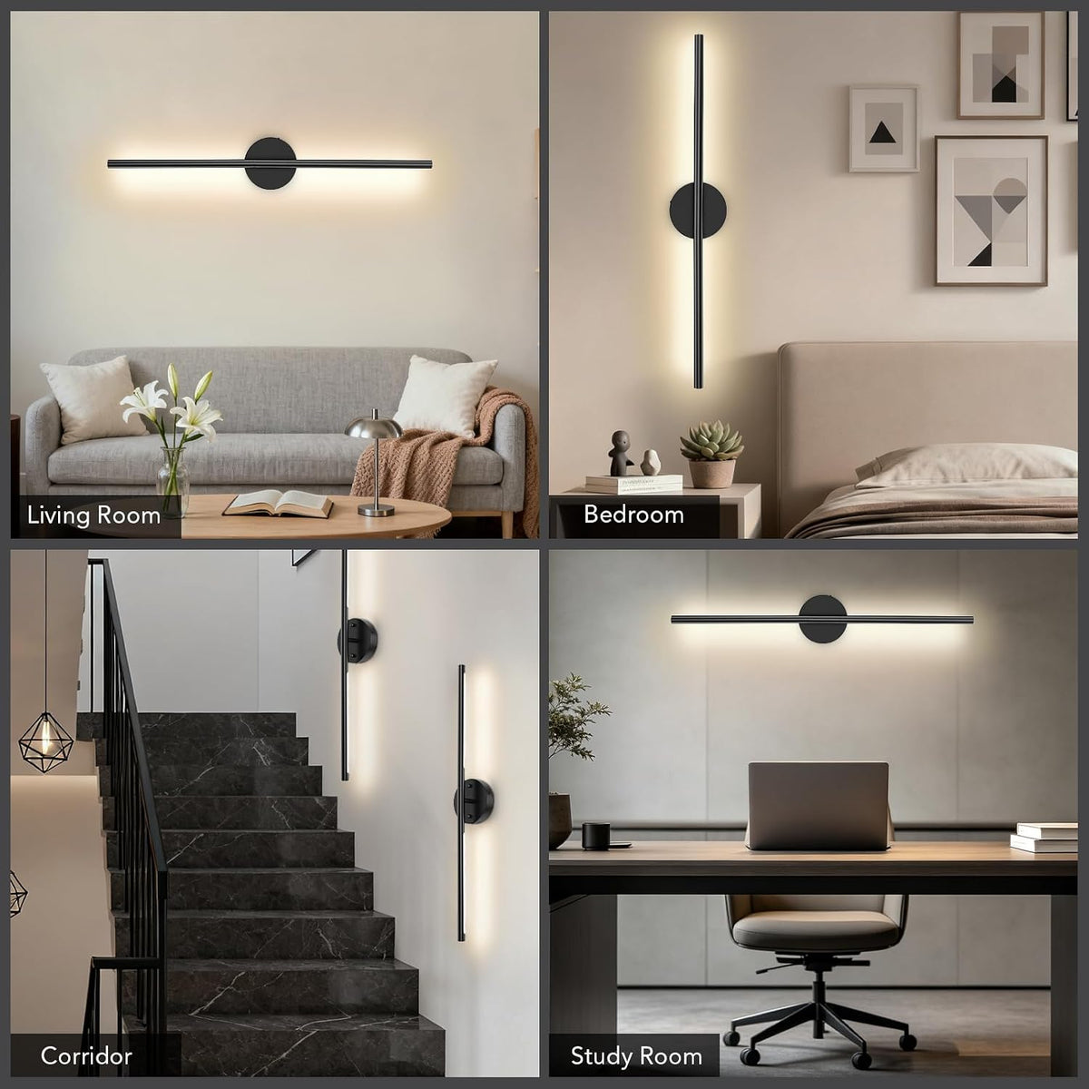 TONYFUL Battery Operated Wall Sconce Set of 2, Wall Light for Home, Black | Rechargeable, 6000mAh Dimmable Bulbs