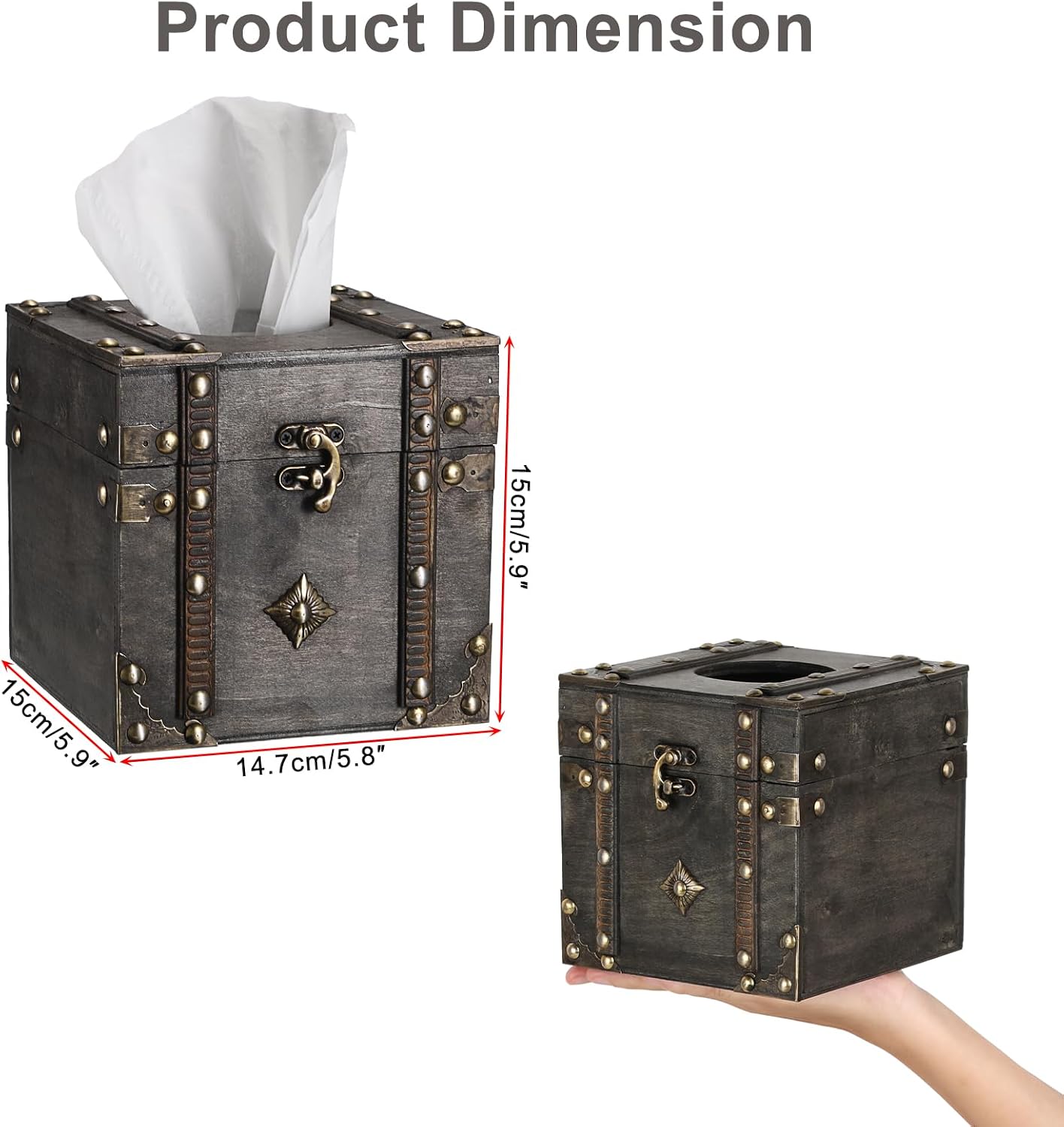 Tissue Box Retro Wood Square Tissue Box Cover Vintage Cube Tissue Box Holder / Grey