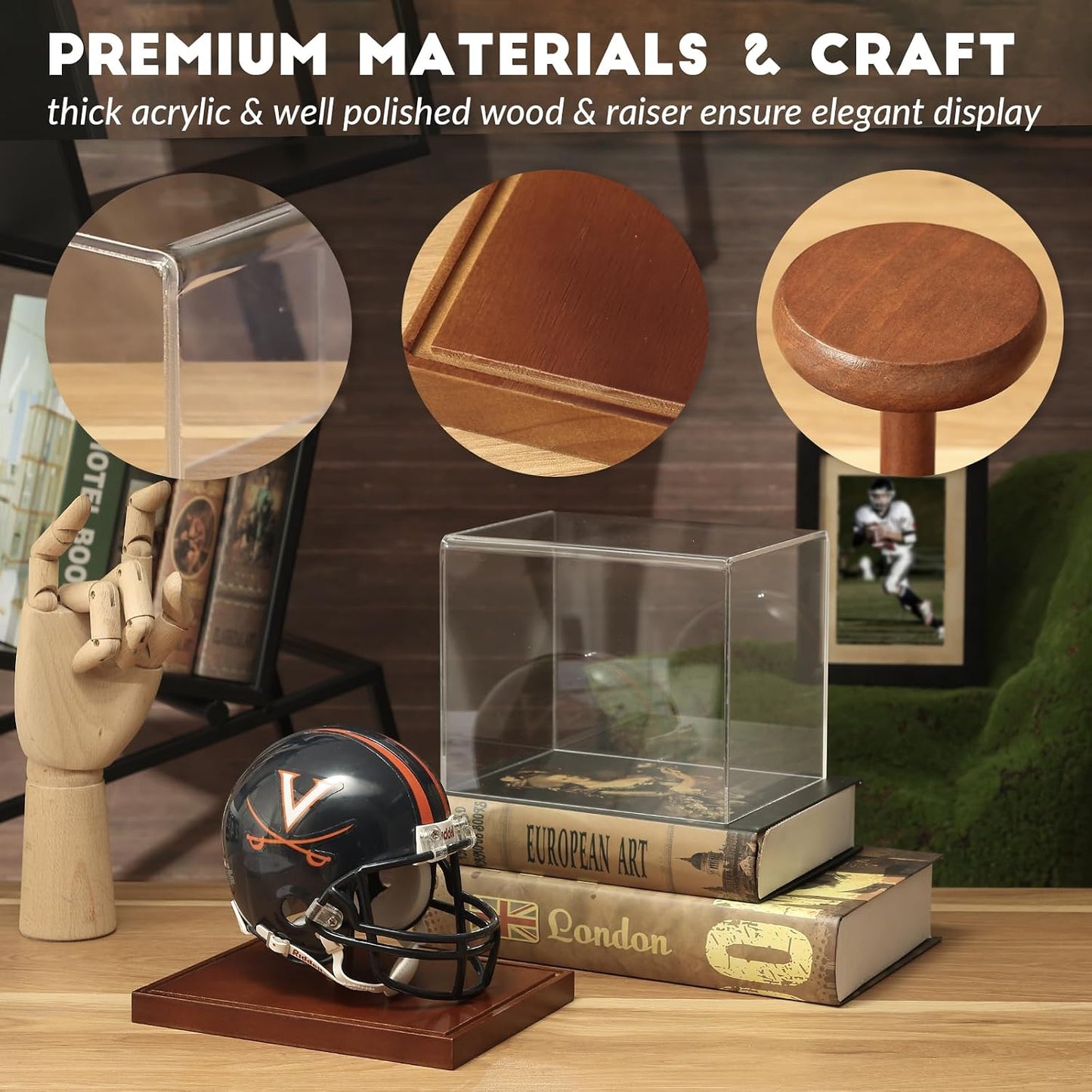 Mini Helmet Display Case, Acrylic Clear 1/2 Football Baseball Helmet Showcase, UV Protection Souvenirs and Collectibles