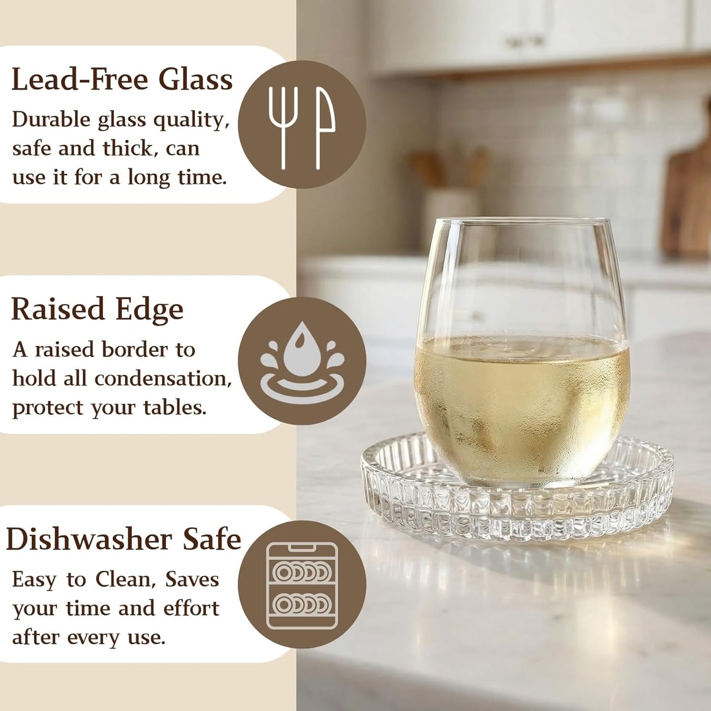 Glass Round Cup Mat / Clear / Set of 8
