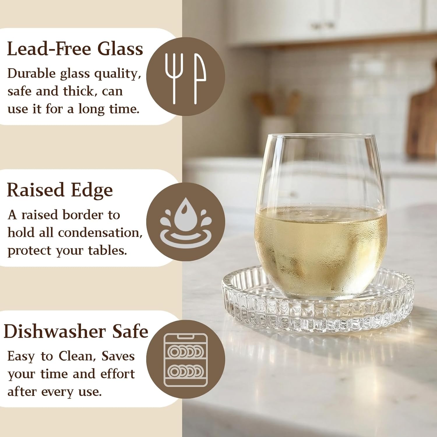 Glass Round Cup Mat / Clear / Set of 8