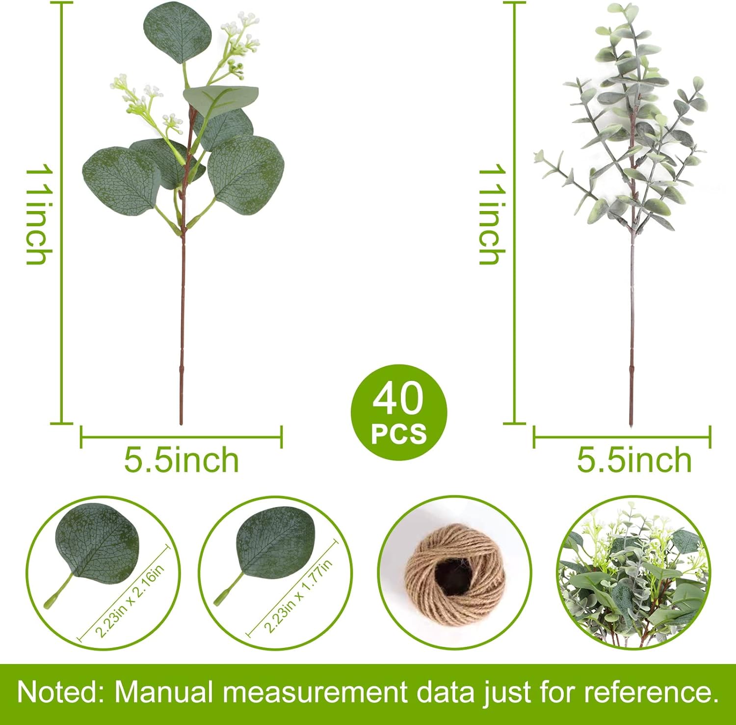 Artificial Greenery Eucalyptus Stem Dollar Leaves Baby Eucalyptus Leaves / Silver / Set of 40