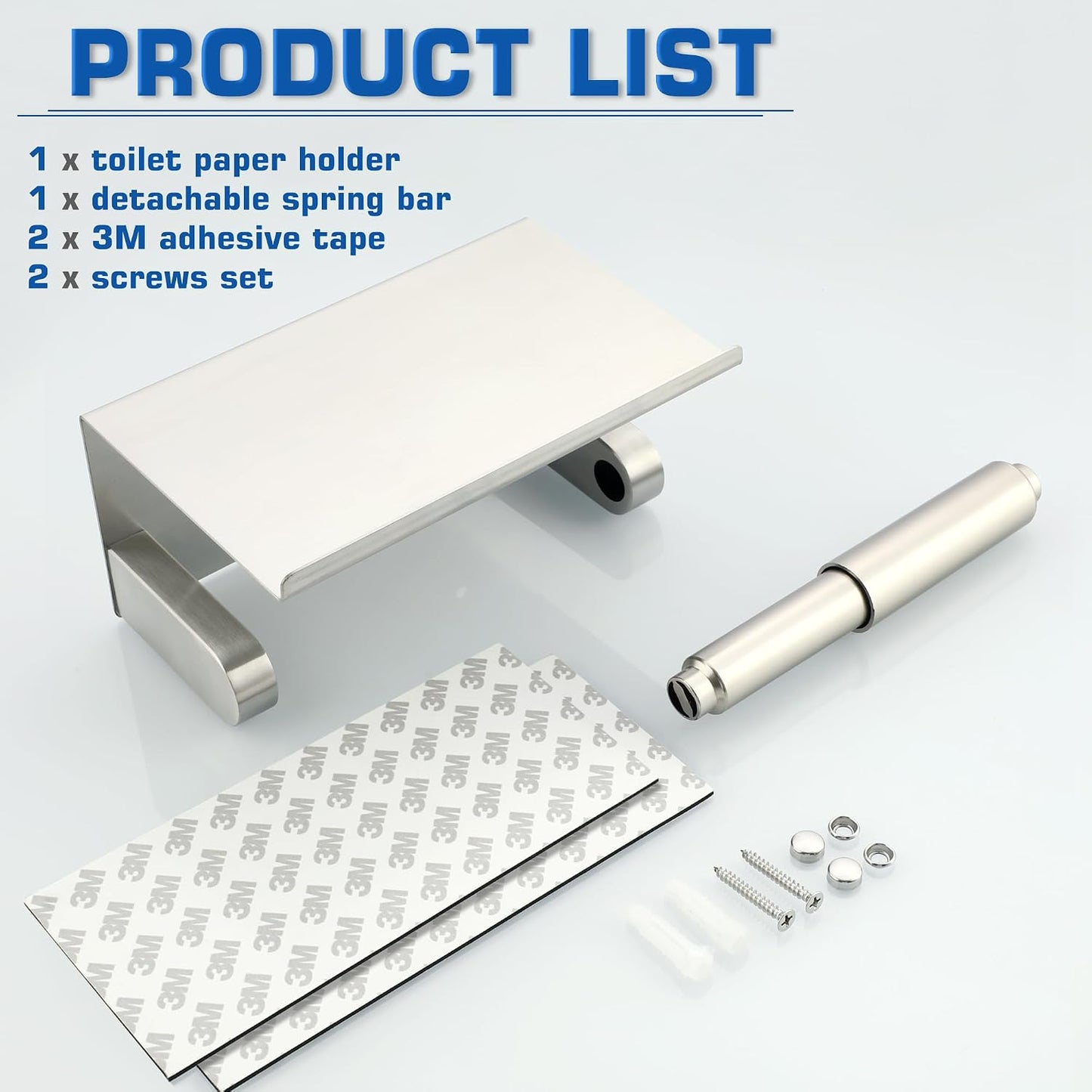 Alise Toilet Paper Holder with Shelf Wall Mount Adhesive or Drill,Brushed | SUS304 Stainless Steel Toilet Paper Roll