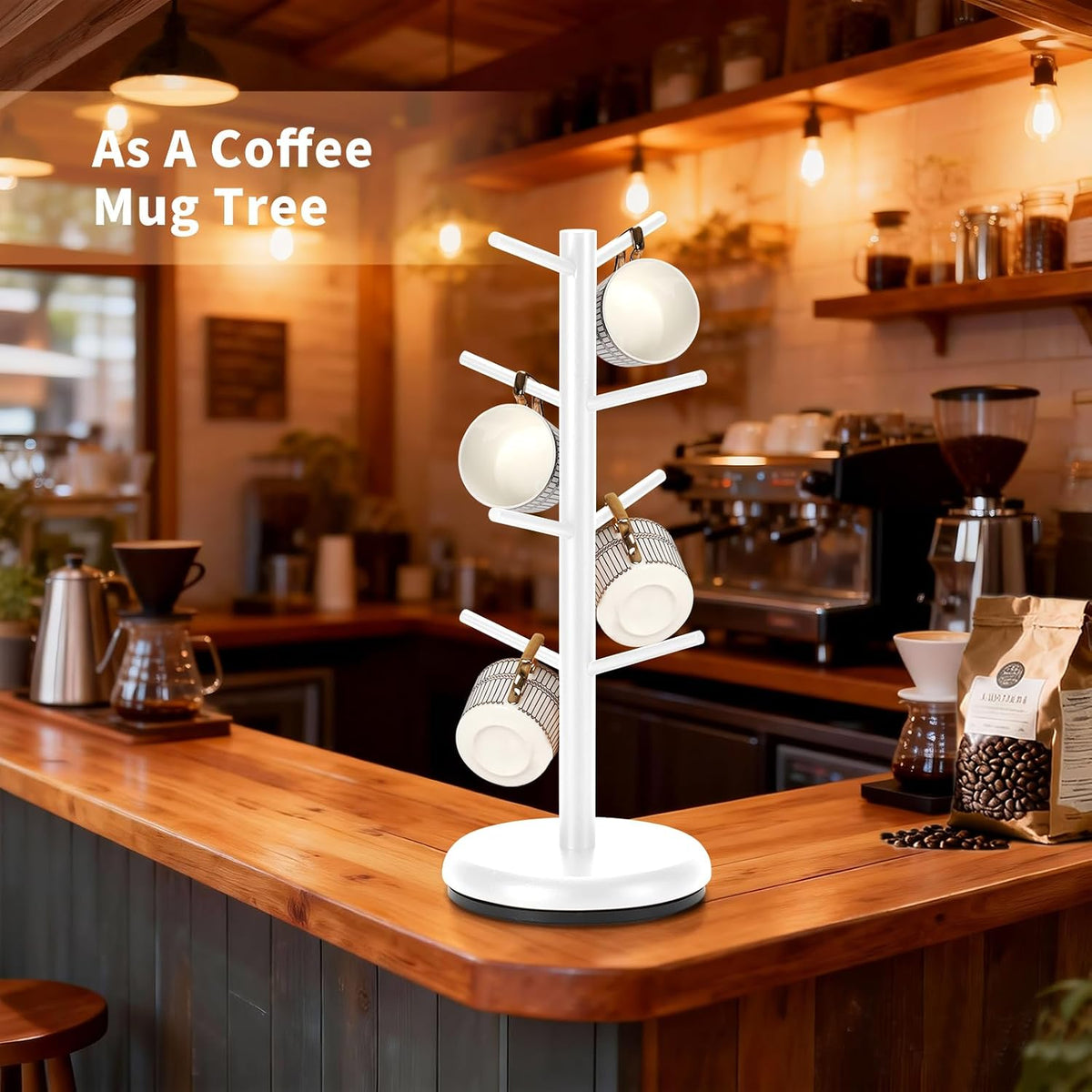 BAMBANG Mug Holder, 360° Rotating Mug Tree Holds 8 Coffee Cups, Space Saving Mug Stand with Stable Base for Kitchen