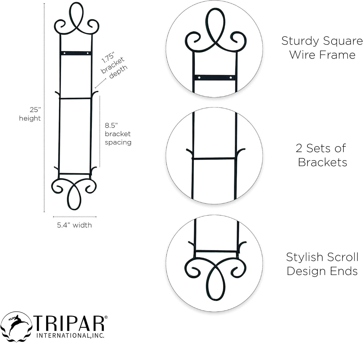 TRIPAR Augusta Narrow Vertical Plate Rack, Black Display (2 Tiers) - Lightweight & Durable - Contains 2 Non-Adjustable