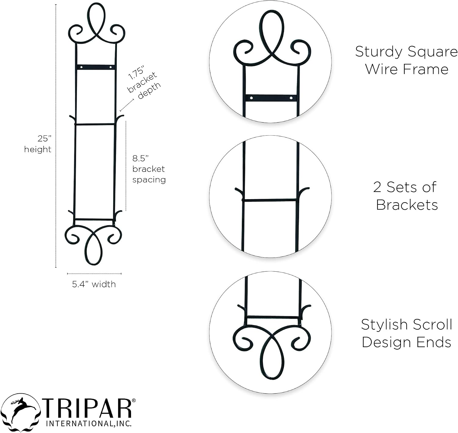 TRIPAR Augusta Narrow Vertical Plate Rack, Black Display (2 Tiers) - Lightweight & Durable - Contains 2 Non-Adjustable