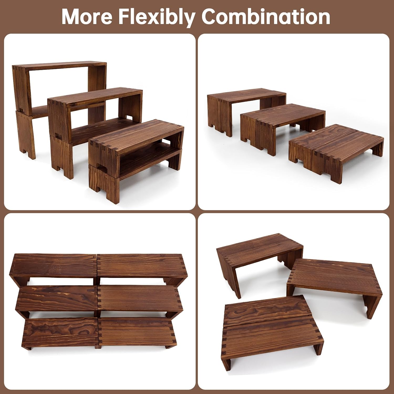 Yikaroeli 4 Set Wood Display Risers Wooden Cupcake Stand 3 Tier 12 Pcs Tiered Desert Food Display Stands for Party