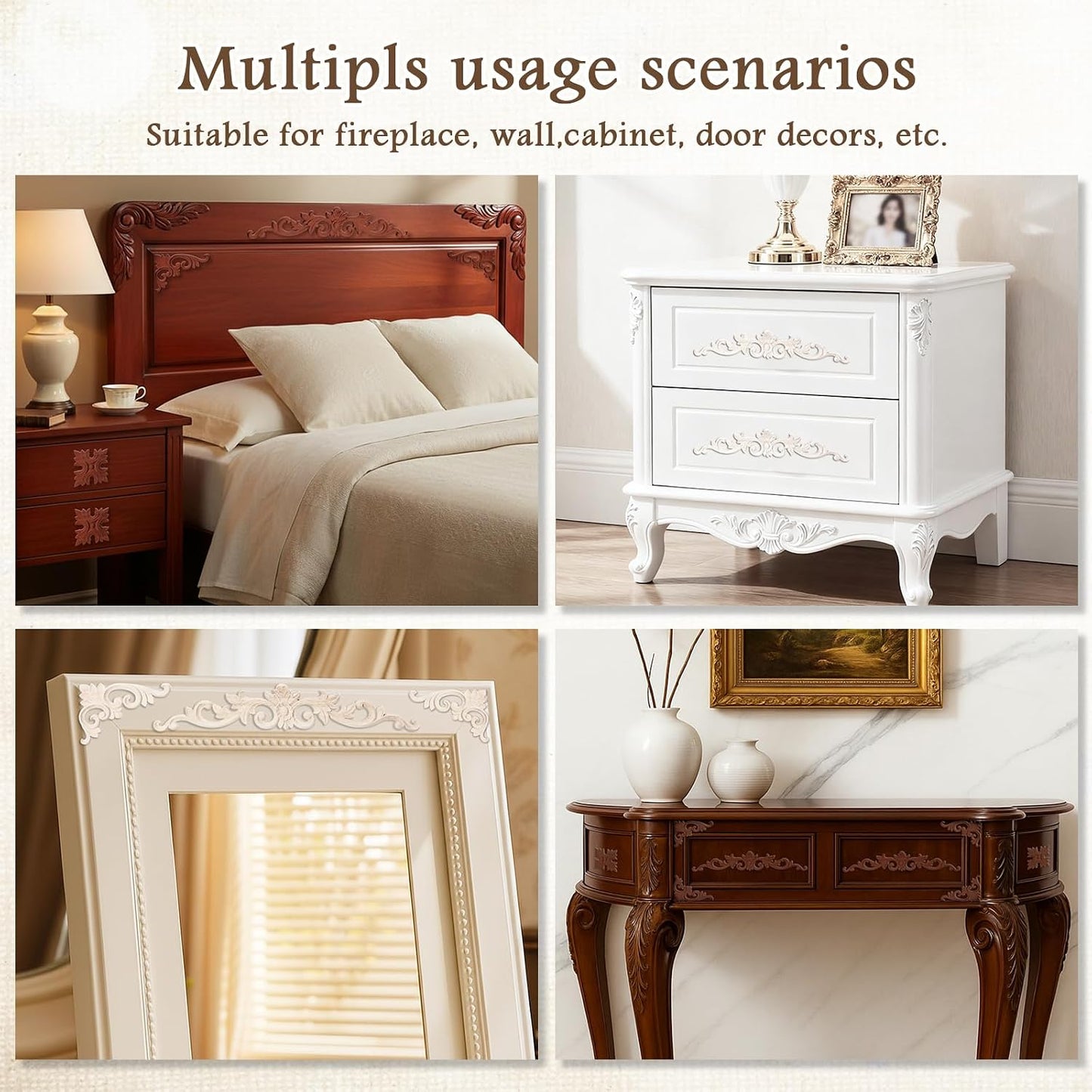 Wood Appliques and Onlays for Furniture Carved Onlays DIY / Classic Style / Large Size / Set of 8