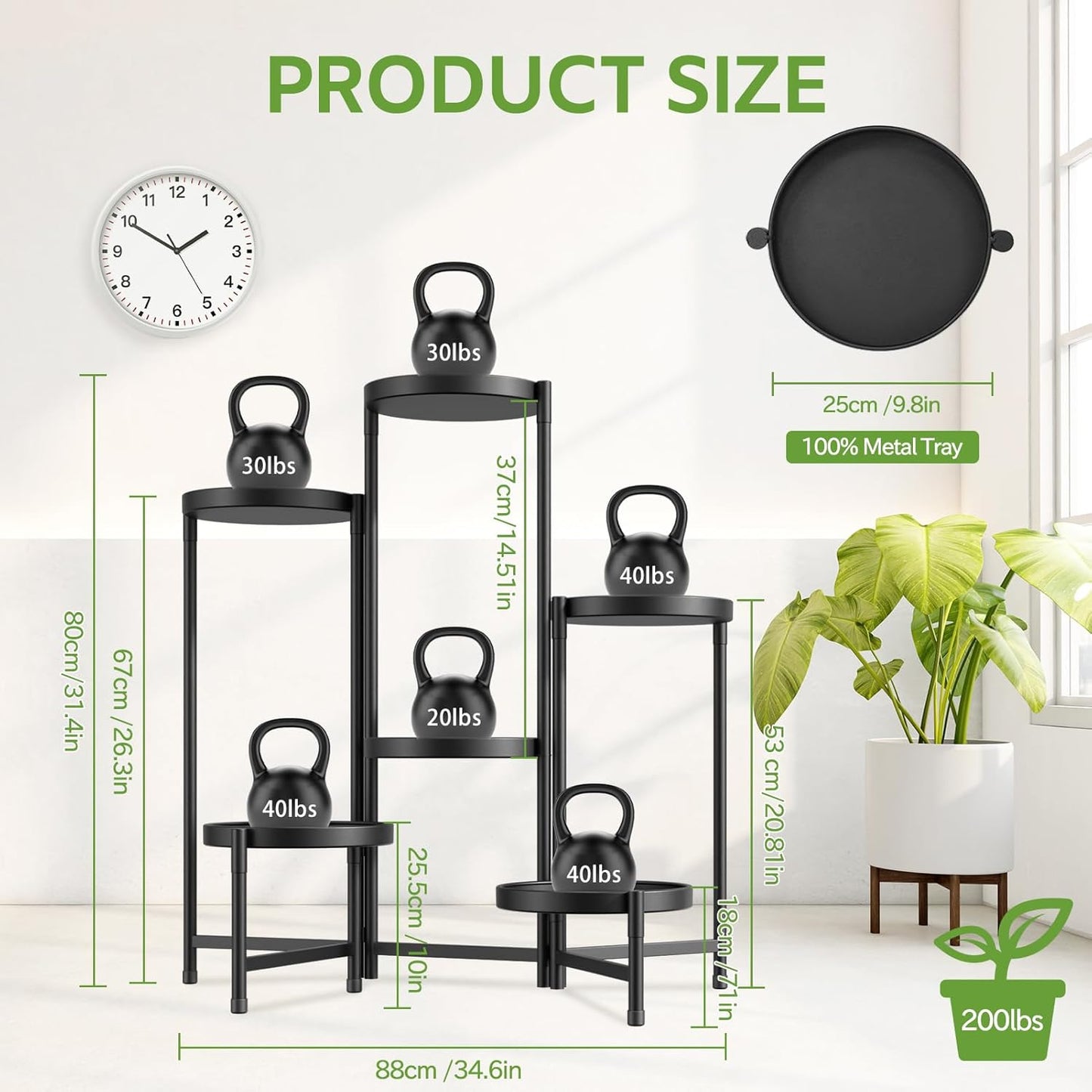 iDavosic.ly 6 Tier Large Plant Stand Indoor Outdoor, 10 In Wide Tray, Black | Tiered Metal Corner Heavy Duty Multiple