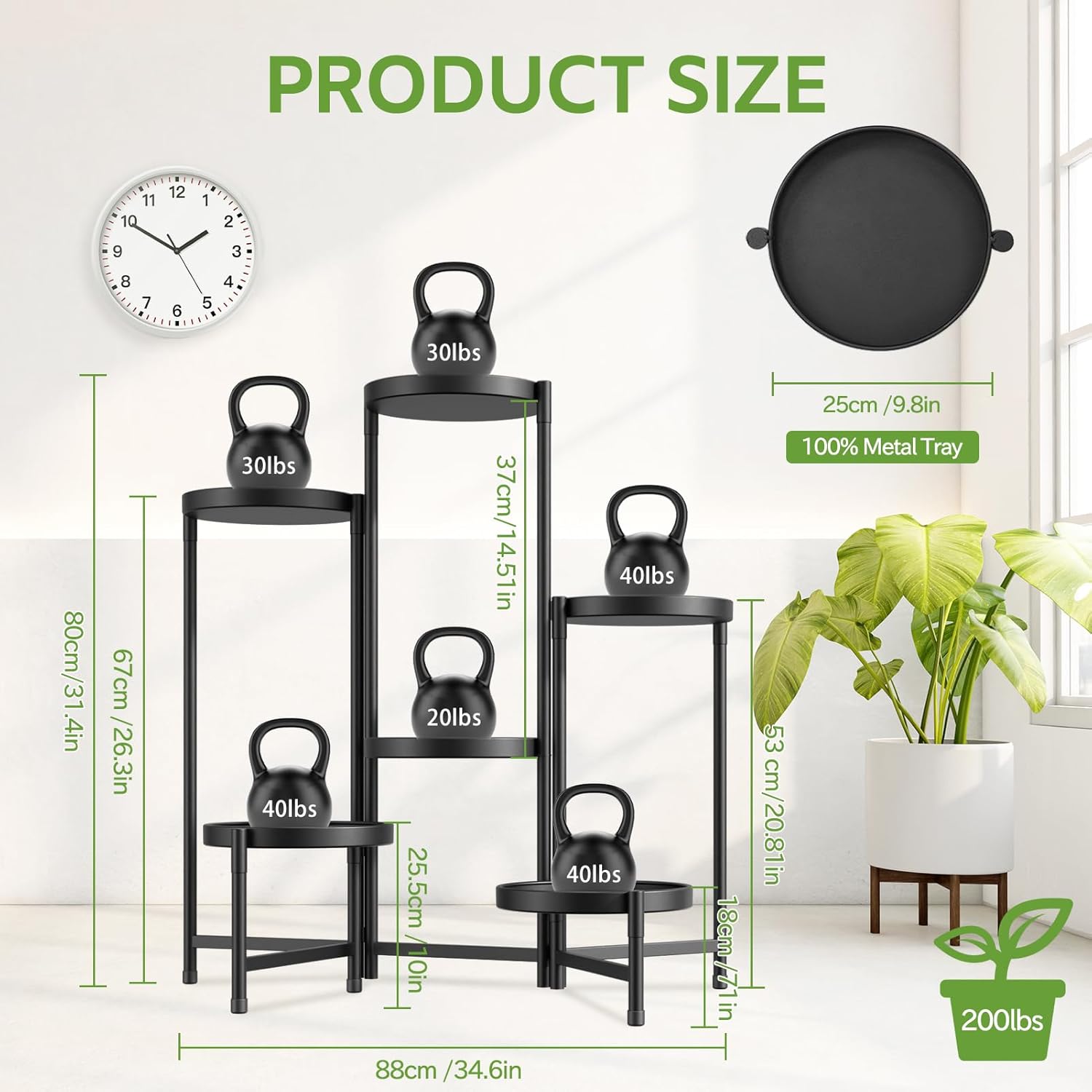 iDavosic.ly 6 Tier Large Plant Stand Indoor Outdoor, 10 In Wide Tray, Black | Tiered Metal Corner Heavy Duty Multiple