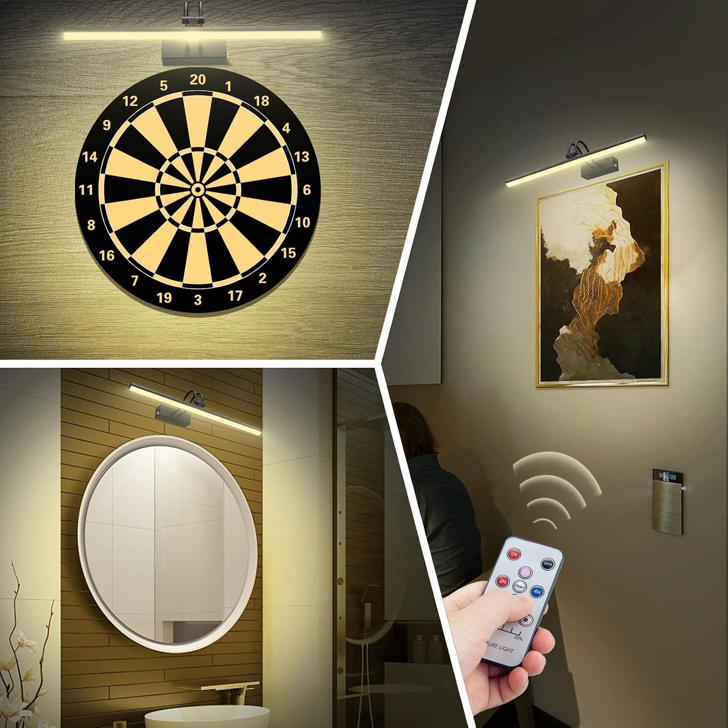 Picture Light for Wall,5000mAh Wireless Wall Light,13" Art Light,Black | Rechargeable Photo Lights,Remote Timer and