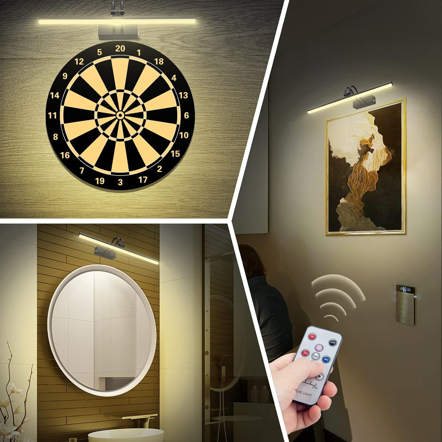 Picture Light for Wall,5000mAh Wireless Wall Light,20" Art Light,,Black | Rechargeable Photo Lights,Remote Timer and