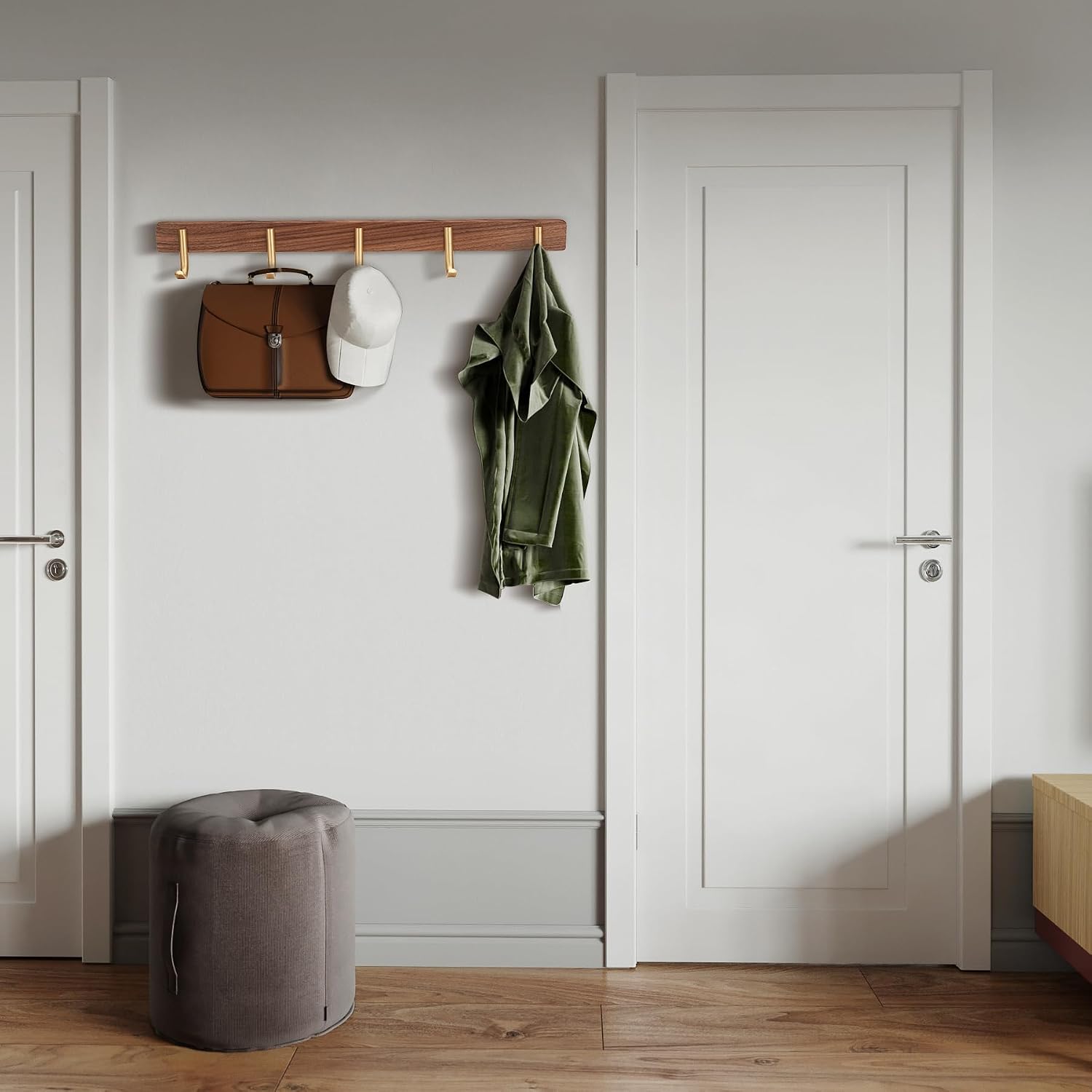 Wall Mounted Coat Rack, 5 Hooks - J Shape | Entryway Hanging Rack with Rustic Hooks for Coat, Scarf, Bag, Towel, Key