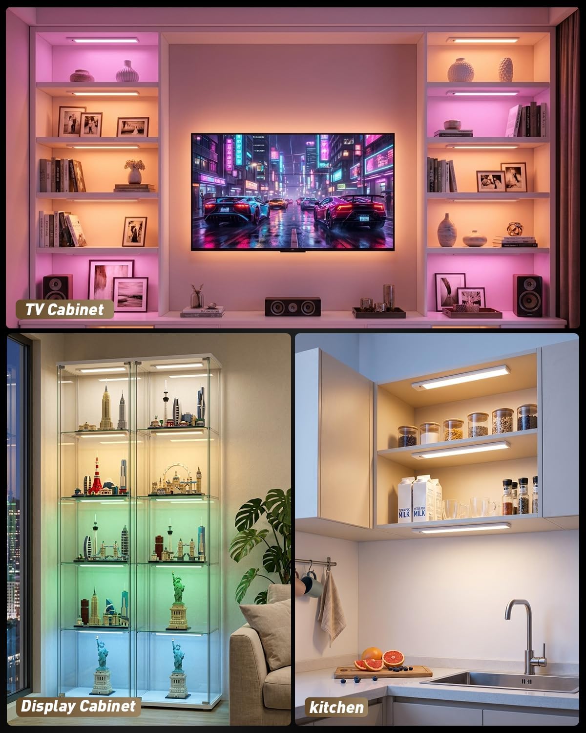 Under Cabinet Light Wireless with Remote,15 Color RGB Magnetic Closet Lights, 96-LED Rechargeable Motion Sensor Light