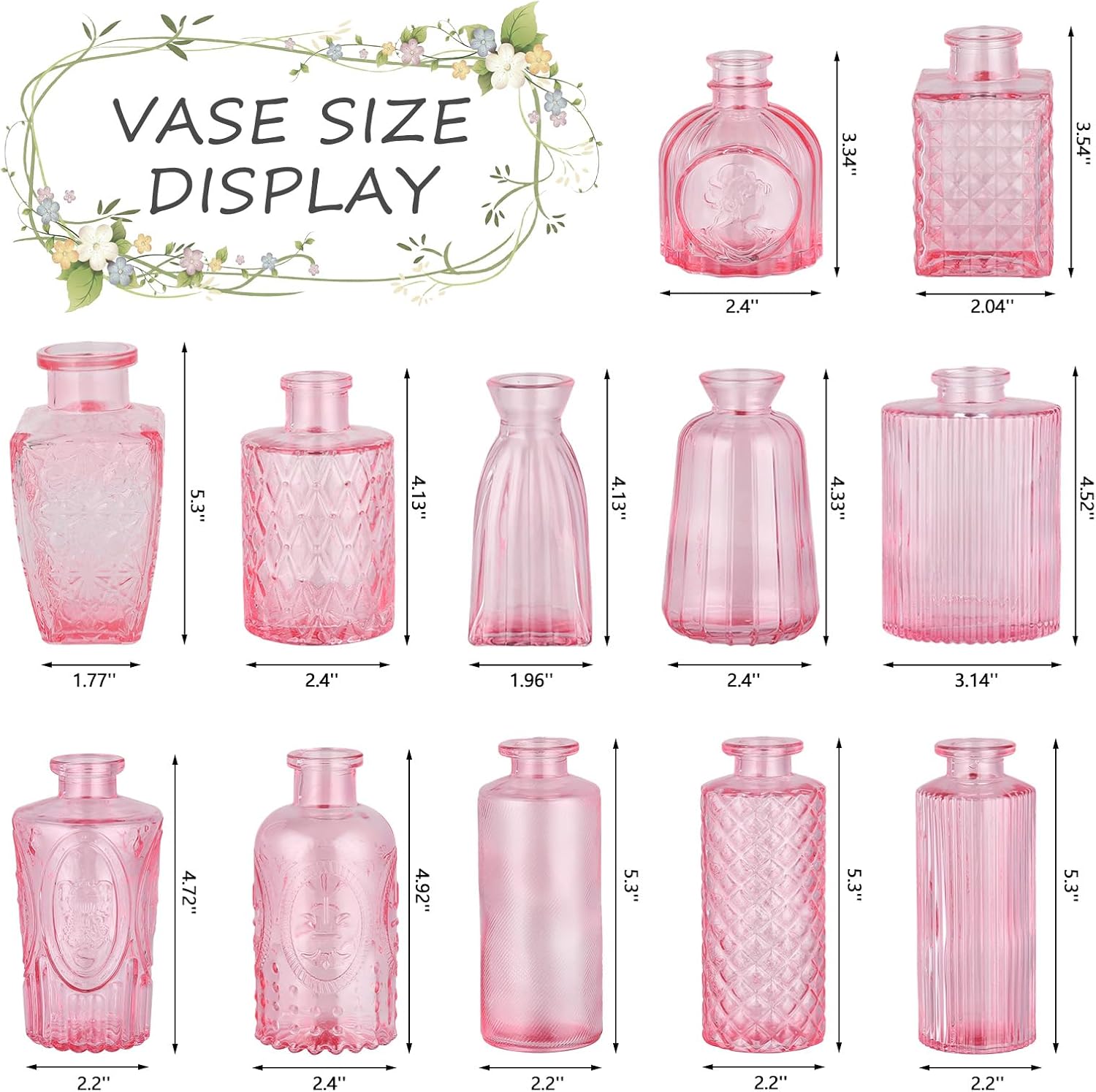 Glass Bud Vases Mini Flower Vase Small Vintage Vases for Centerpiece Table / Pink / Set of 12