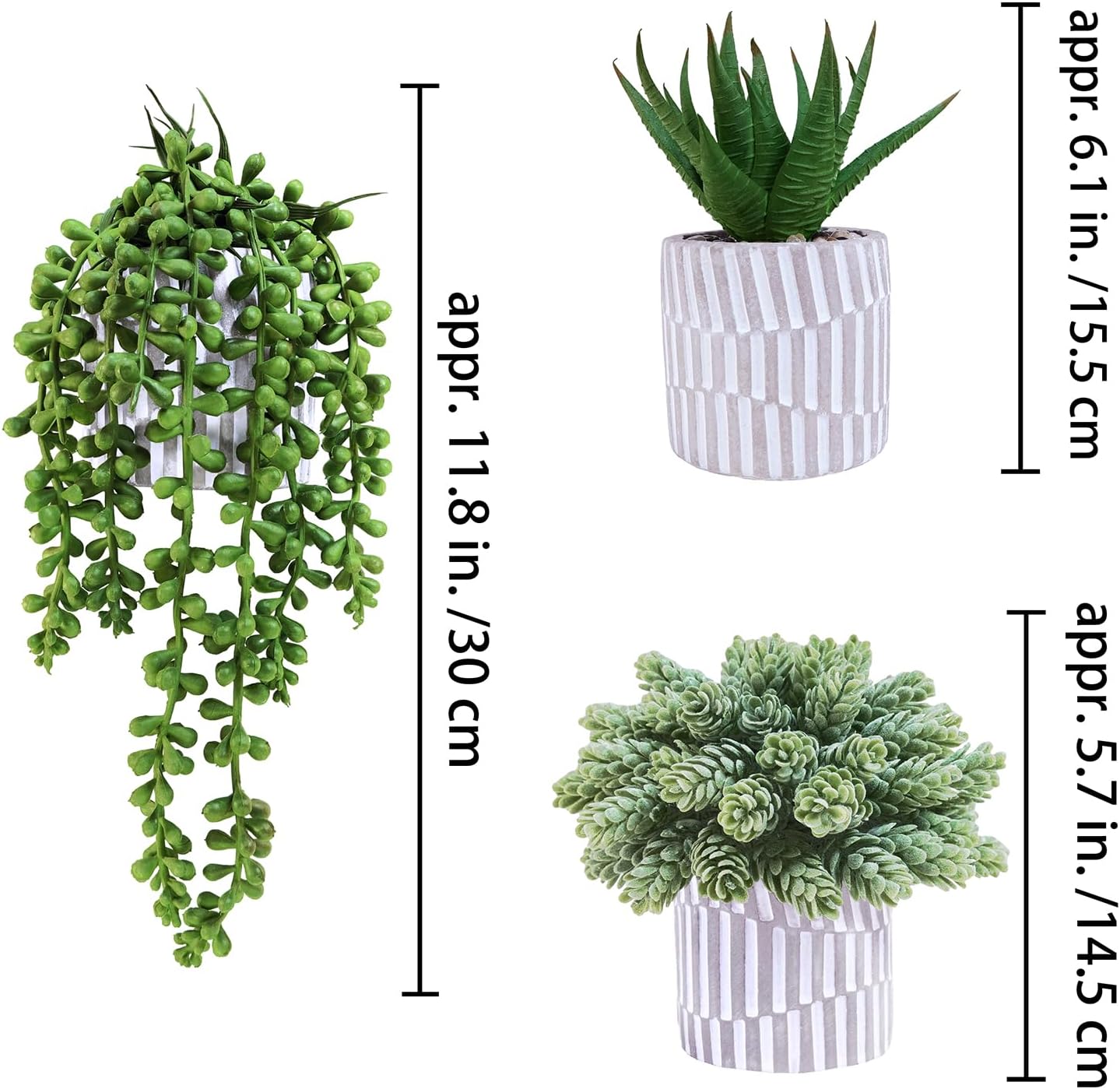 Small Faux Succulent Plants Fake String of Pearls Aloe Hops Succulents / Gray / Set of 3