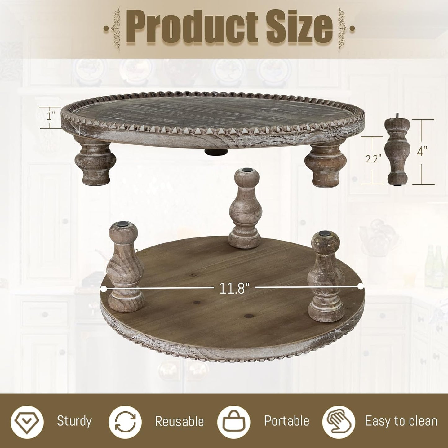 Decorative Pedestal Stand / Round Beaded Pedestal - Natural Wood