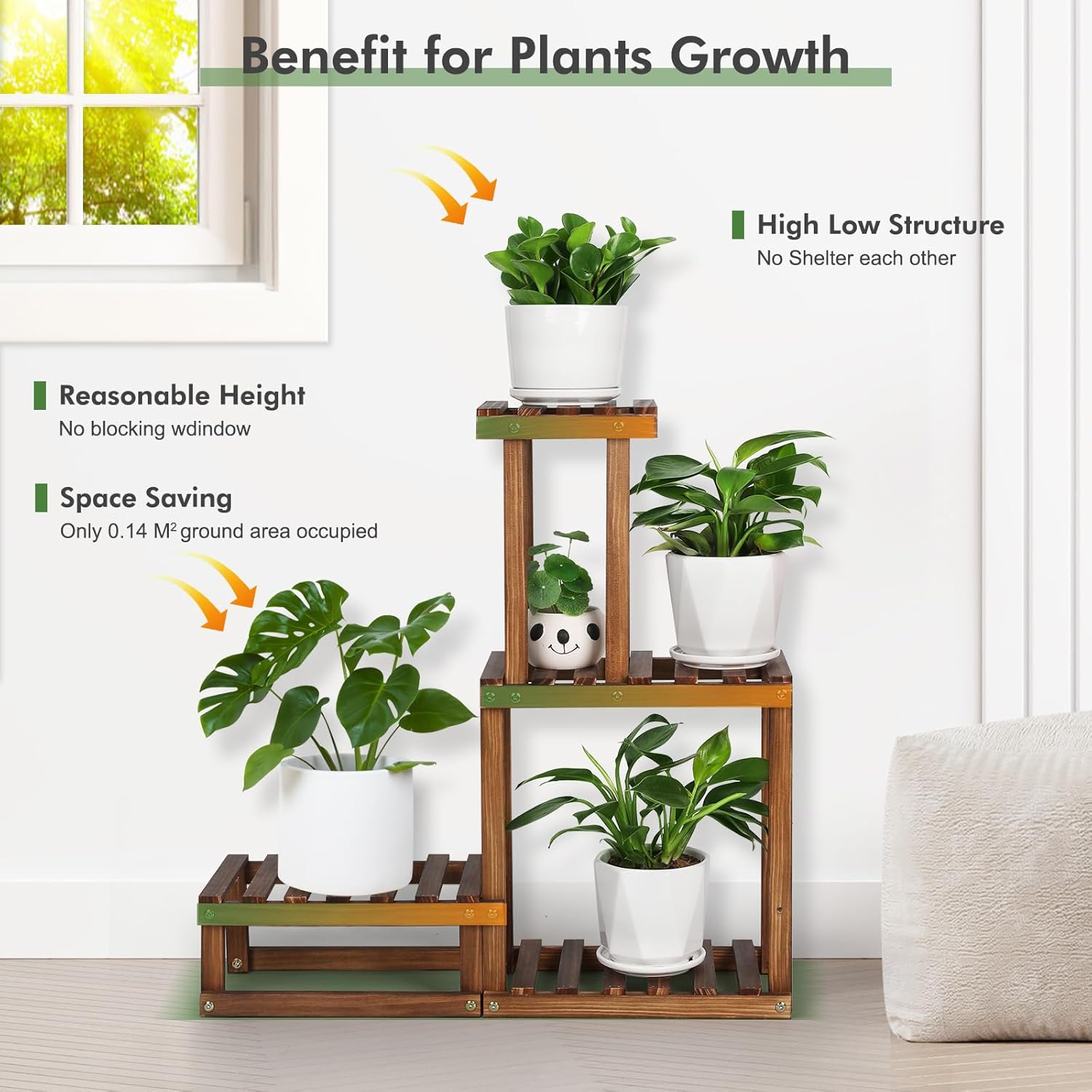 Wood Plant Stand Indoor Outdoor 4 Tier Plant Rack Corner Plant Shelf | Flower Pot Holder for Living Room Garden Patio
