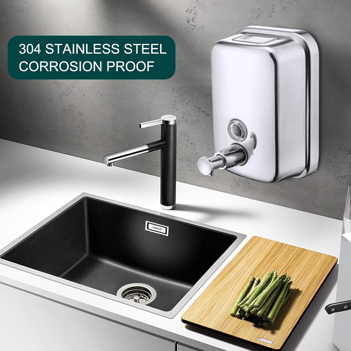 Commercial Soap Dispenser Wall Mount Stainless Steel, 17 fl.oz. | 500ml Manual Liquid Pump Rust-Proof Leak Free for