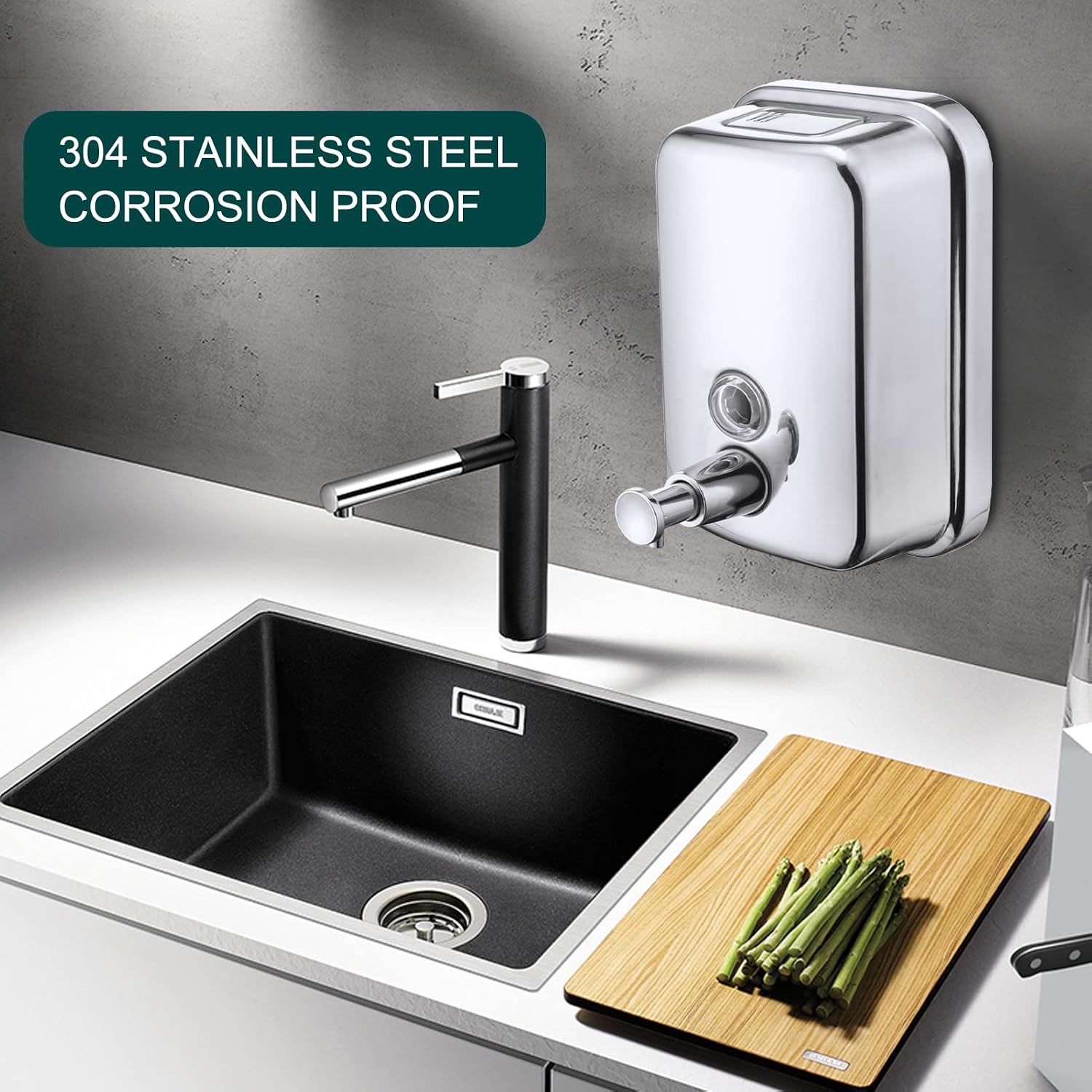 Commercial Soap Dispenser Wall Mount Stainless Steel, 17 fl.oz. | 500ml Manual Liquid Pump Rust-Proof Leak Free for