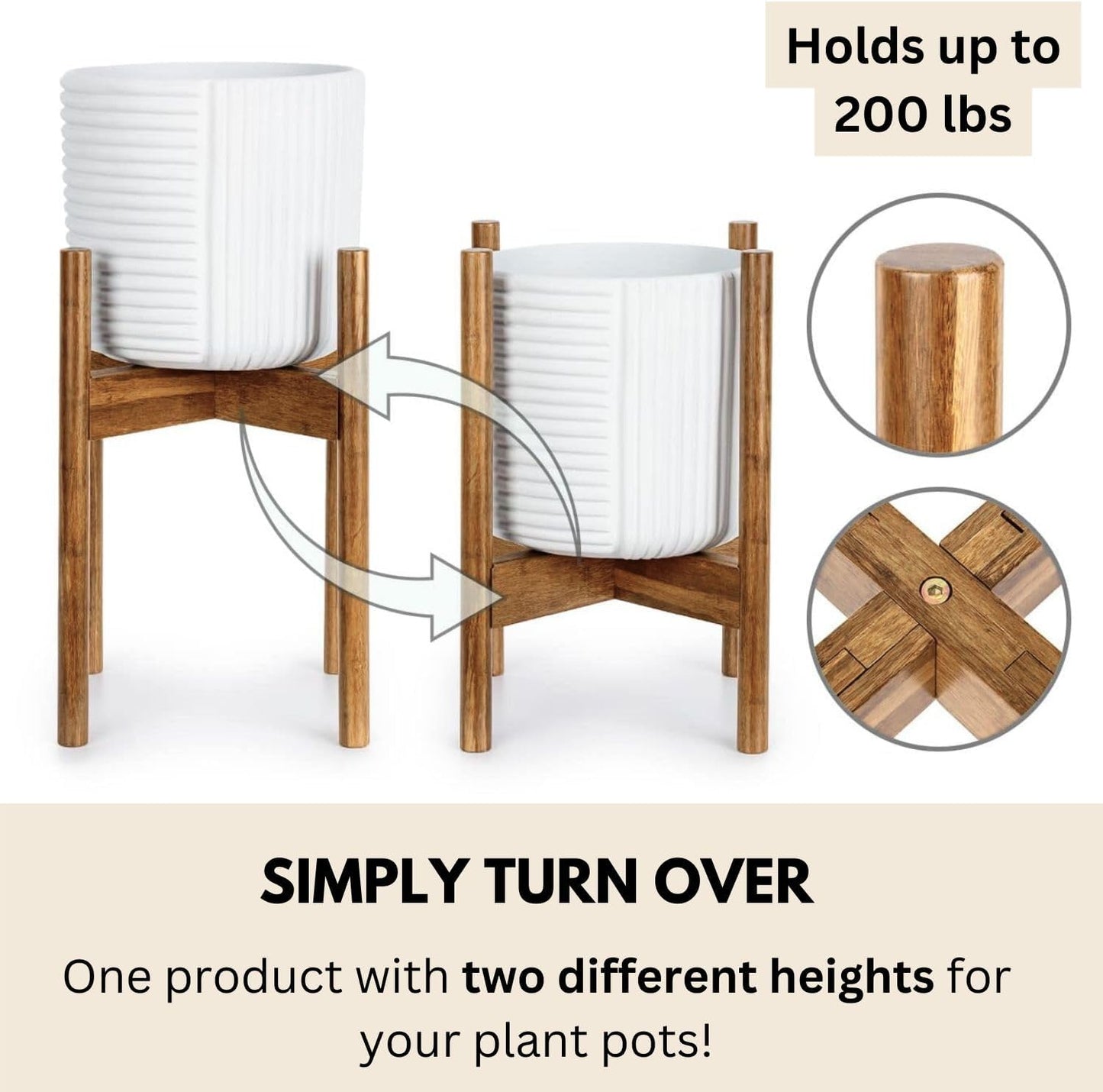 Fox & Fern Large Adjustable Plant Stand Indoor, Bamboo Stand, 11 - 15 Inch | Plug In Design, Holds 200 lbs, Two