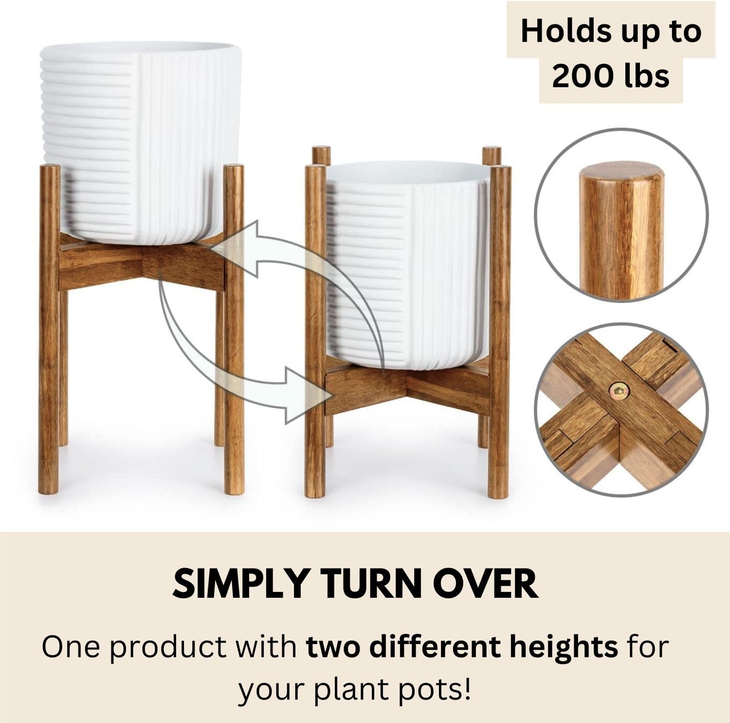Fox & Fern Large Adjustable Plant Stand Indoor, Bamboo Stand, 11 - 15 Inch | Plug In Design, Holds 200 lbs, Two