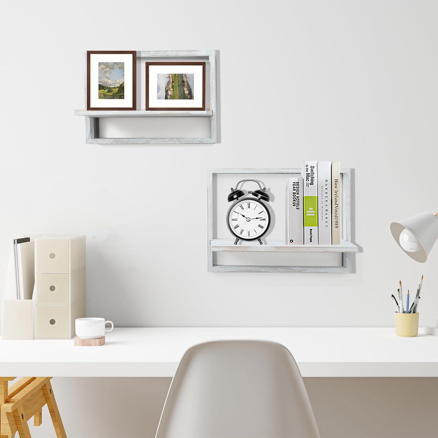 Square Floating Shelves / Rustic White / Set of 4