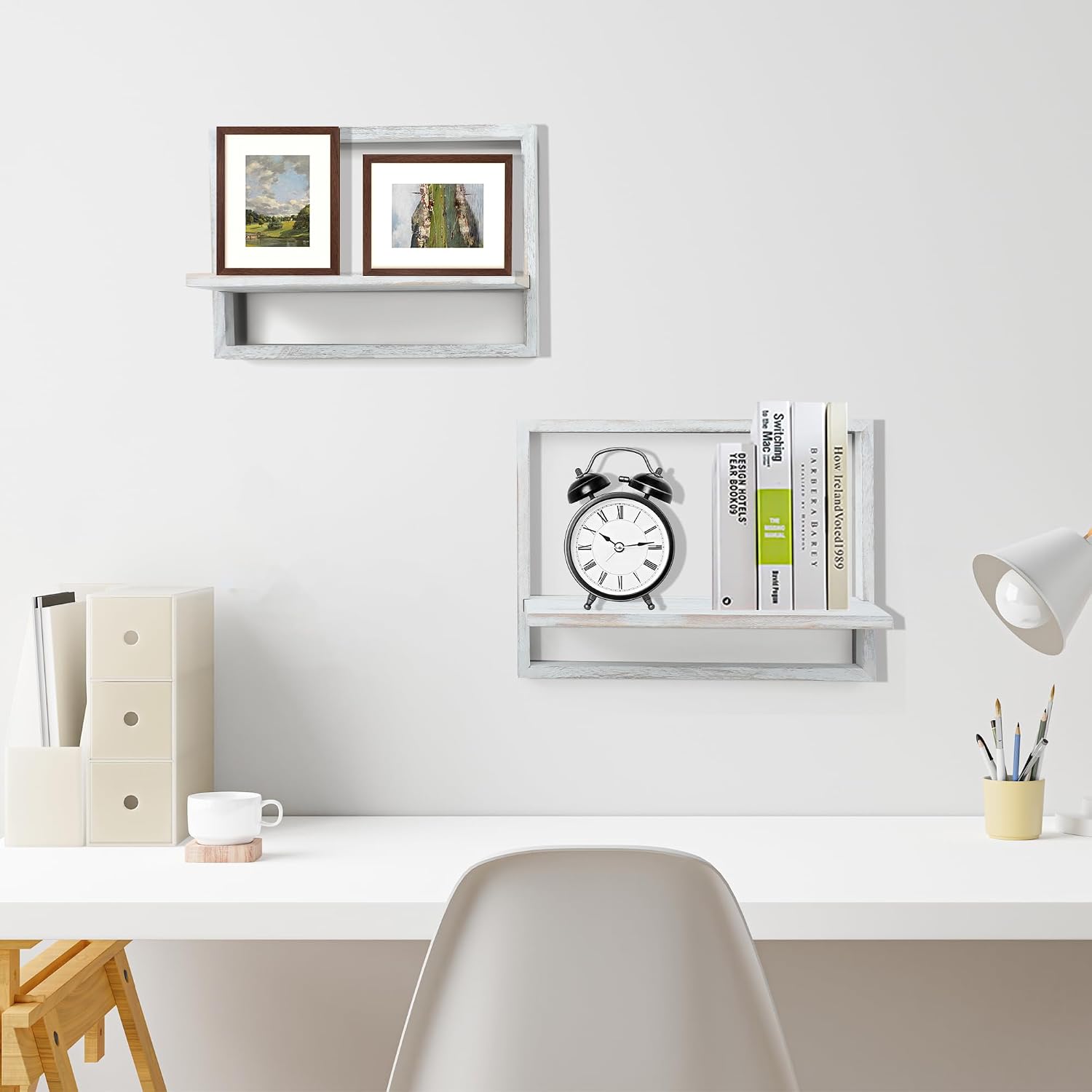 Square Floating Shelves / Rustic White / Set of 4